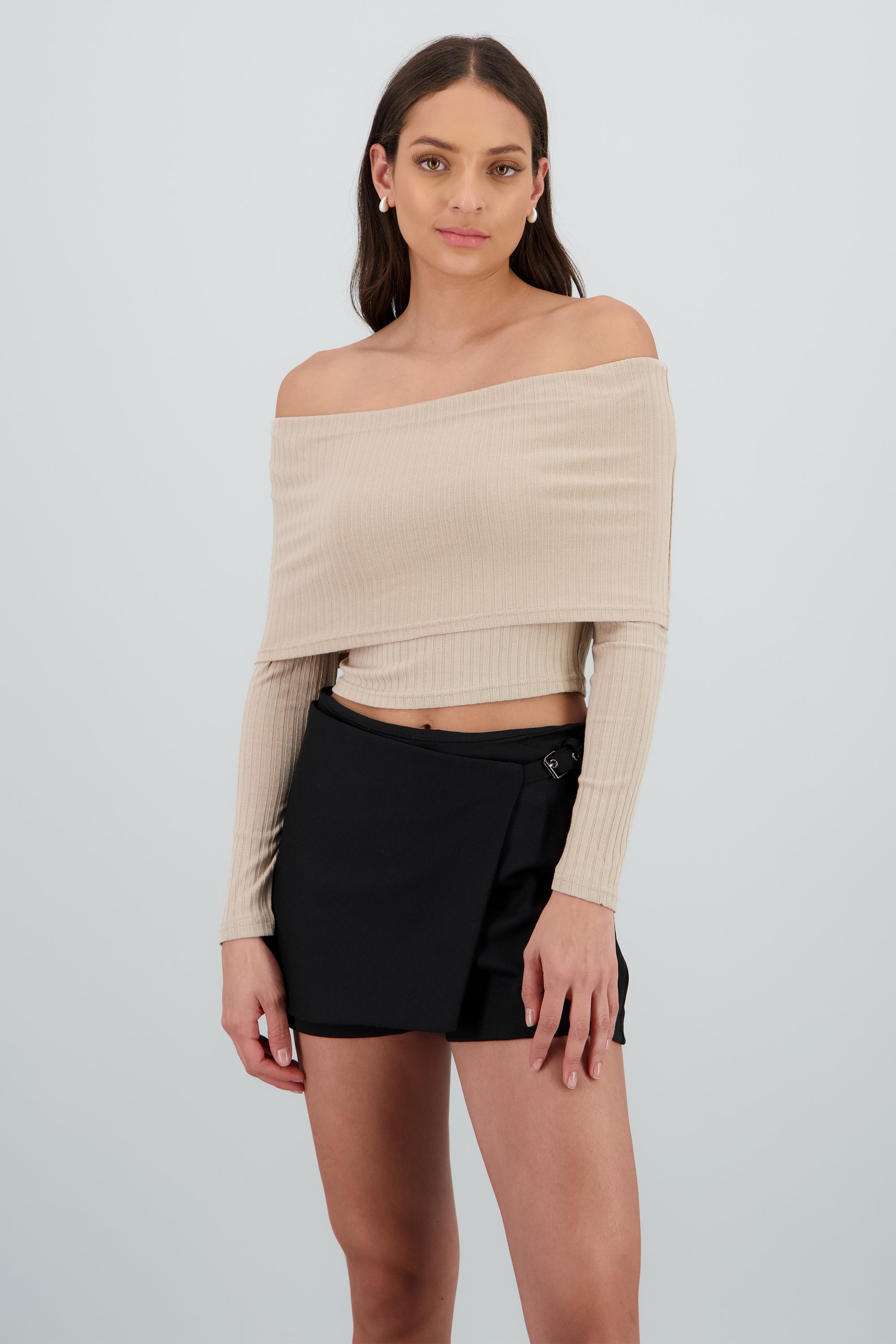 TOP OFF SHOULDER SEAMLESS GREIGE
