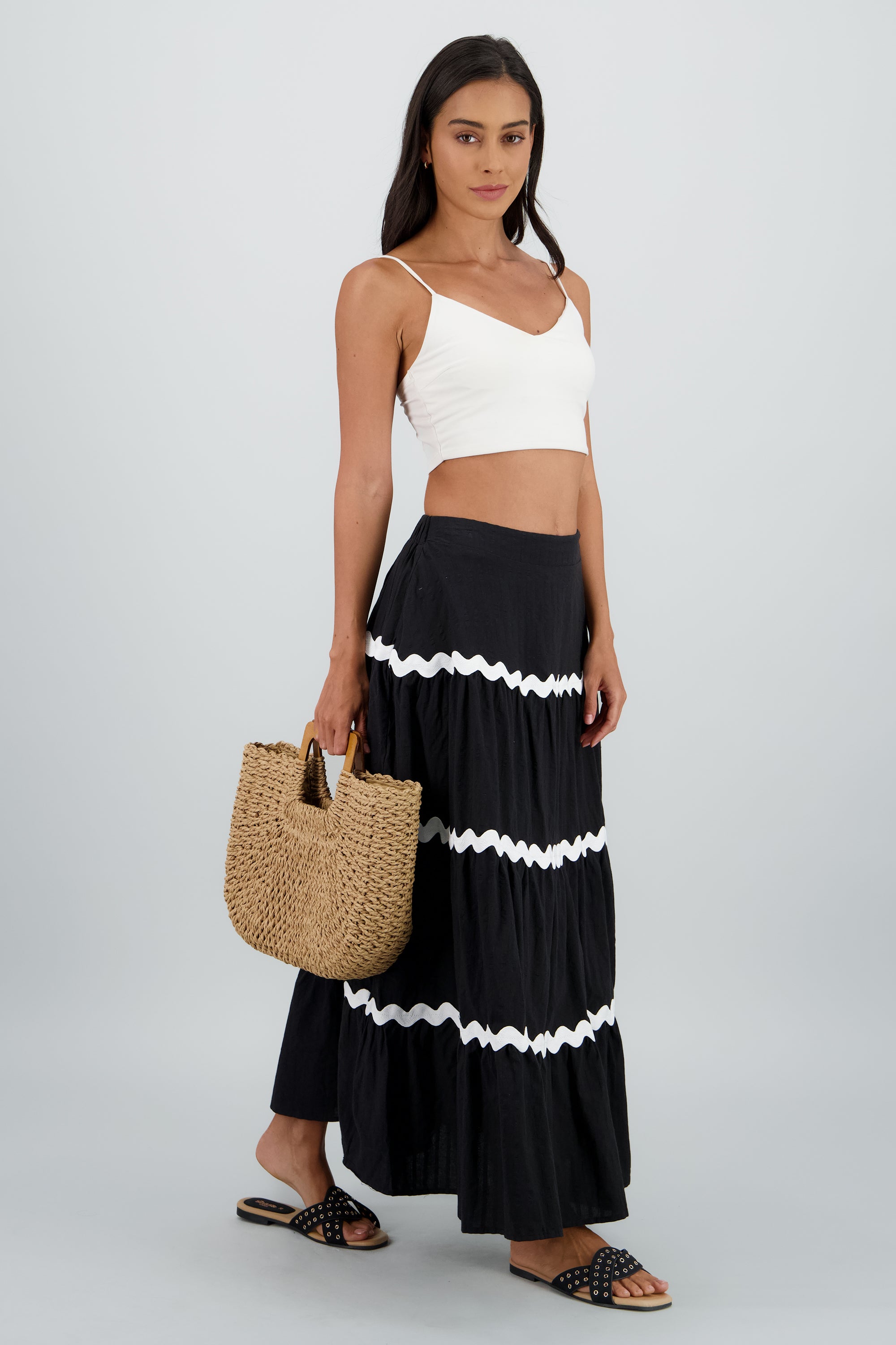 Falda maxi detalle contraste NEGRO COMBO