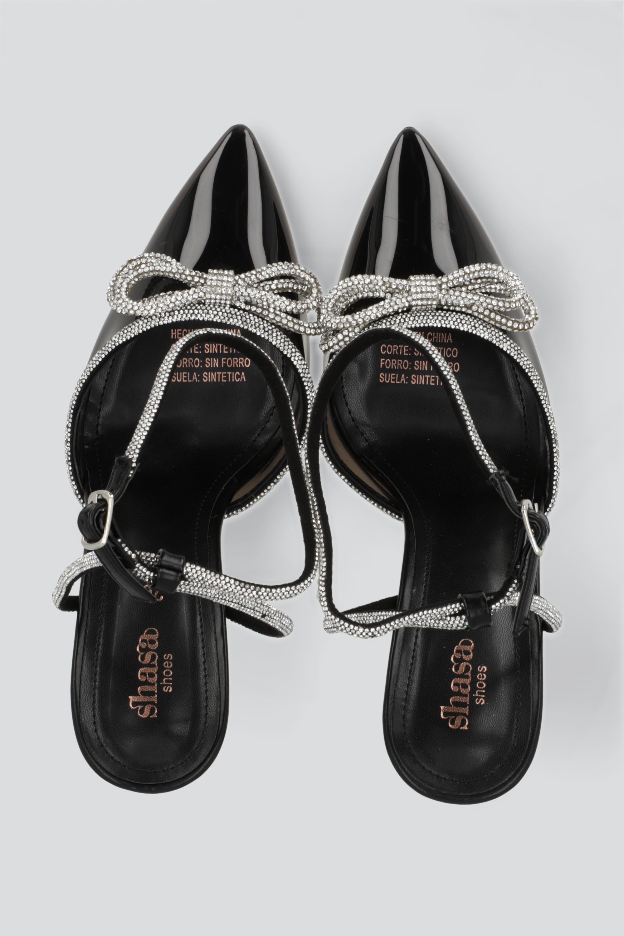 TACON PUNTAL TIRAS MOÑO BRILLOS NEGRO