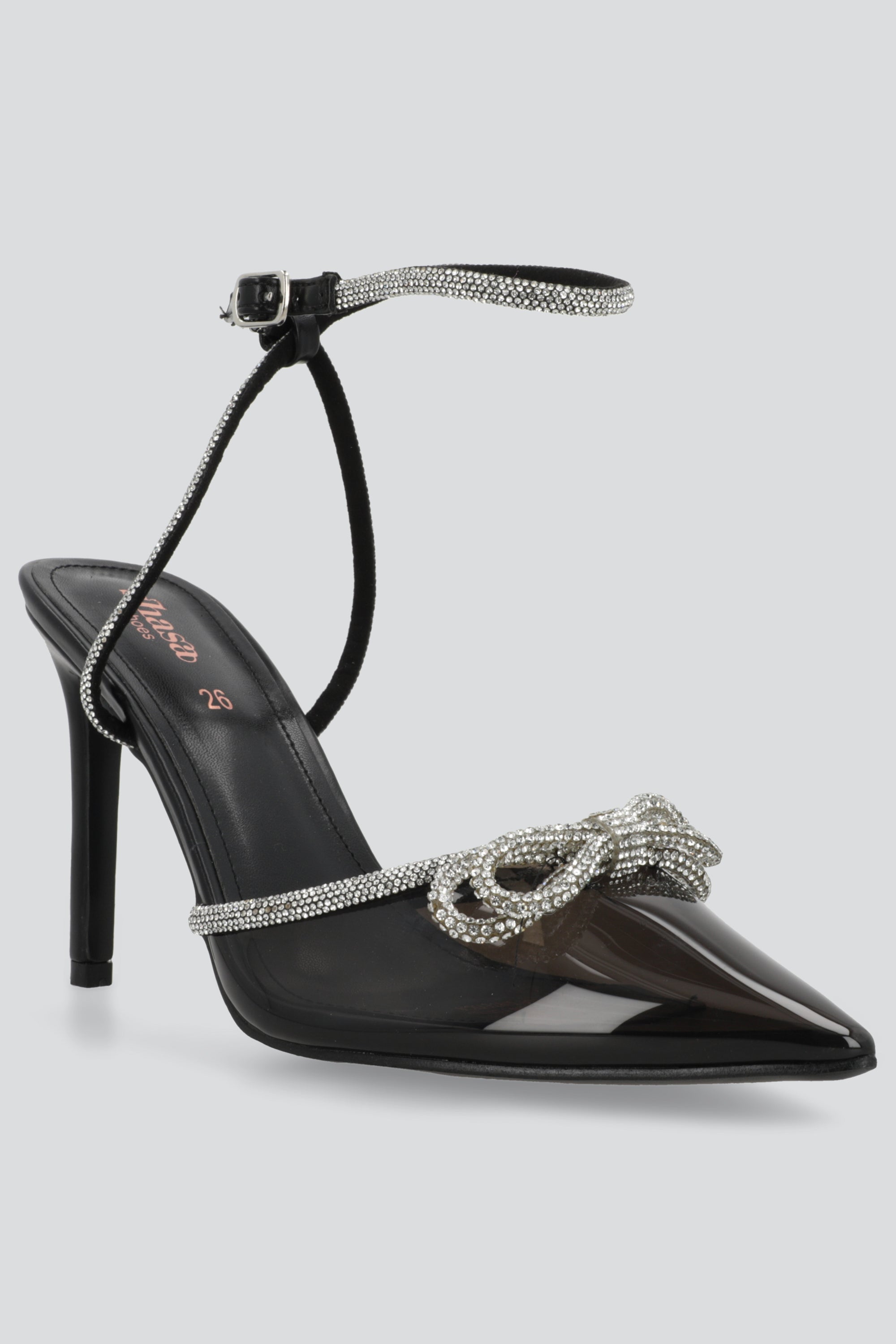 TACON PUNTAL TIRAS MOÑO BRILLOS NEGRO