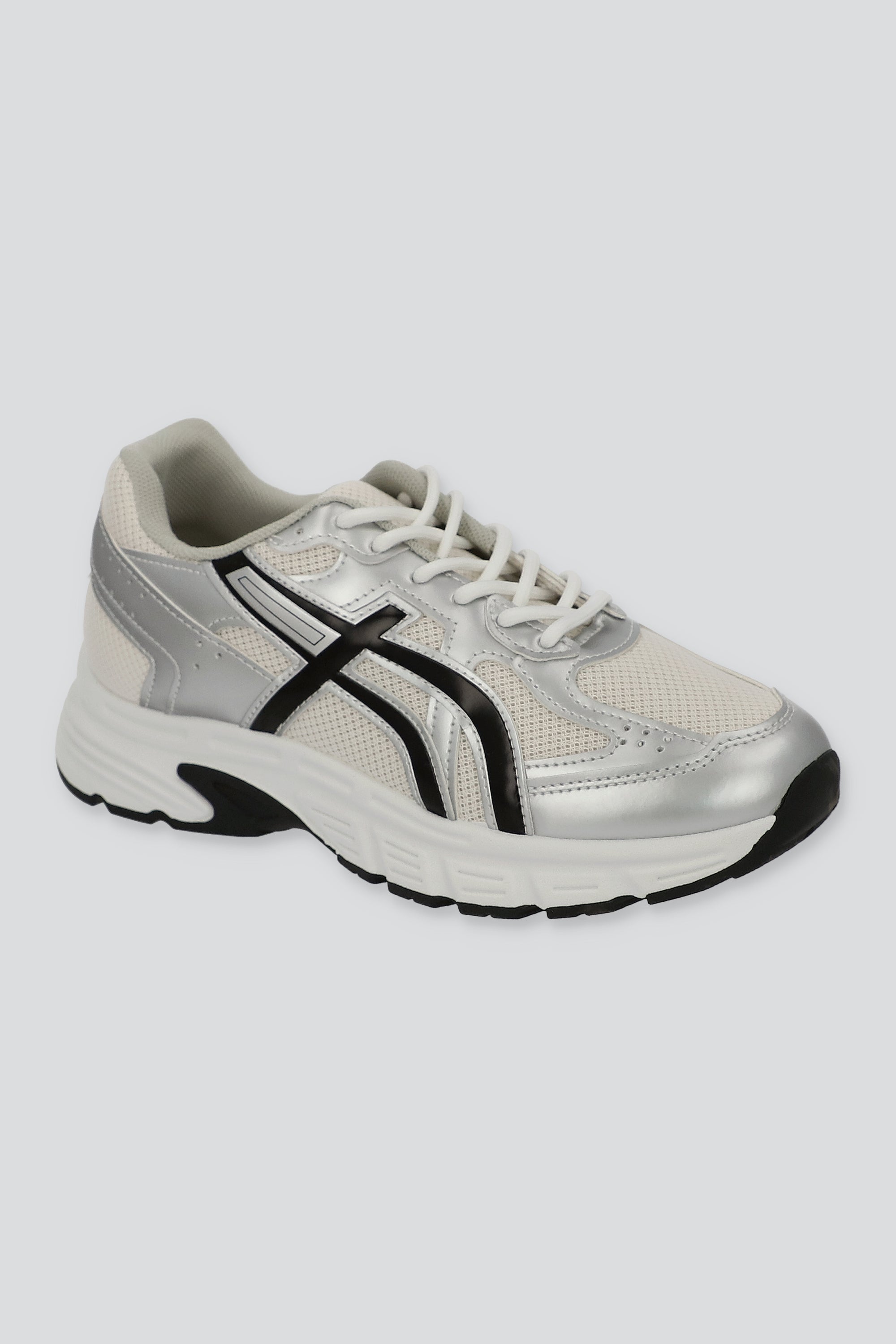 Tenis casual contraste materiales lineas NEGRO