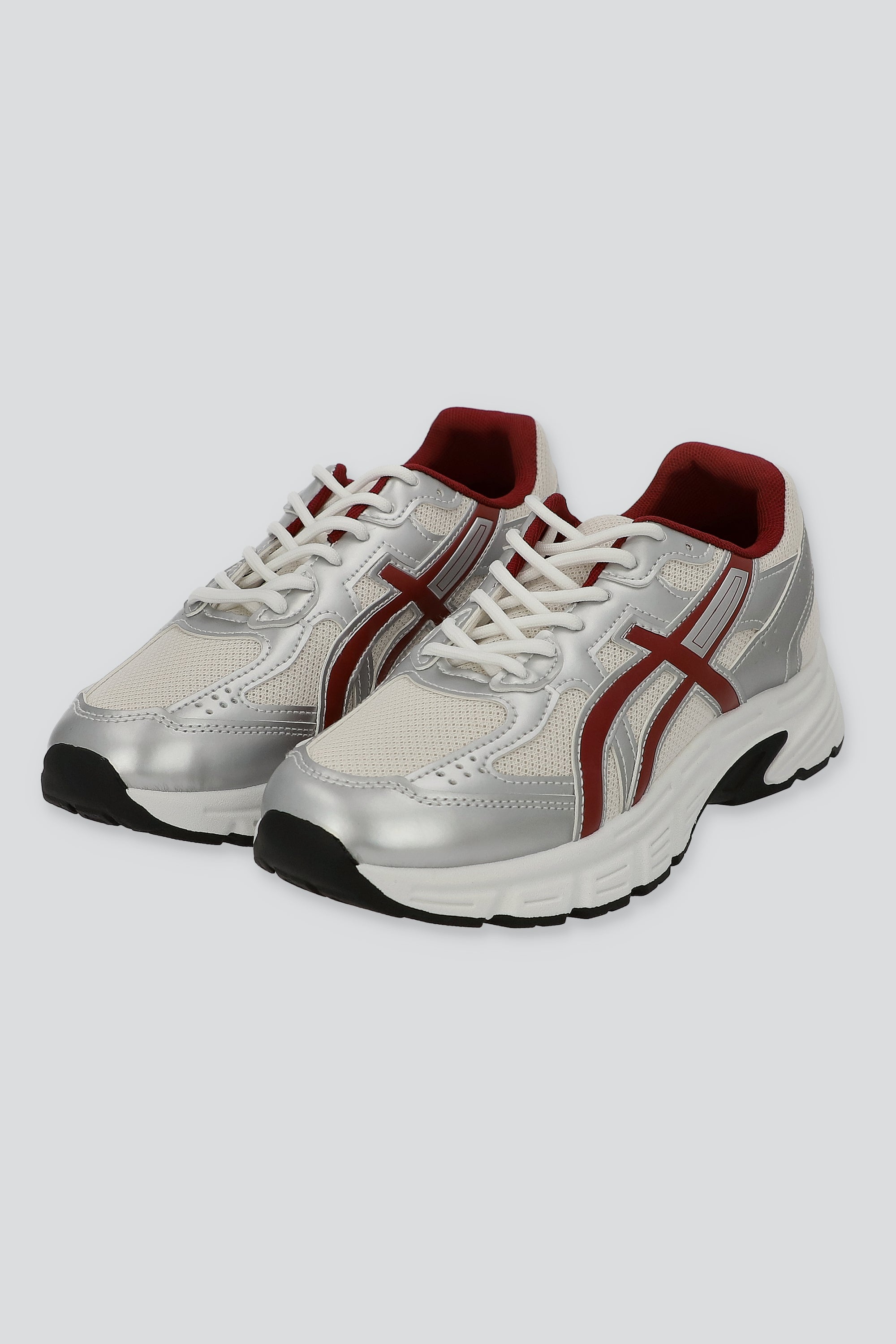 Tenis casual contraste materiales lineas VINO