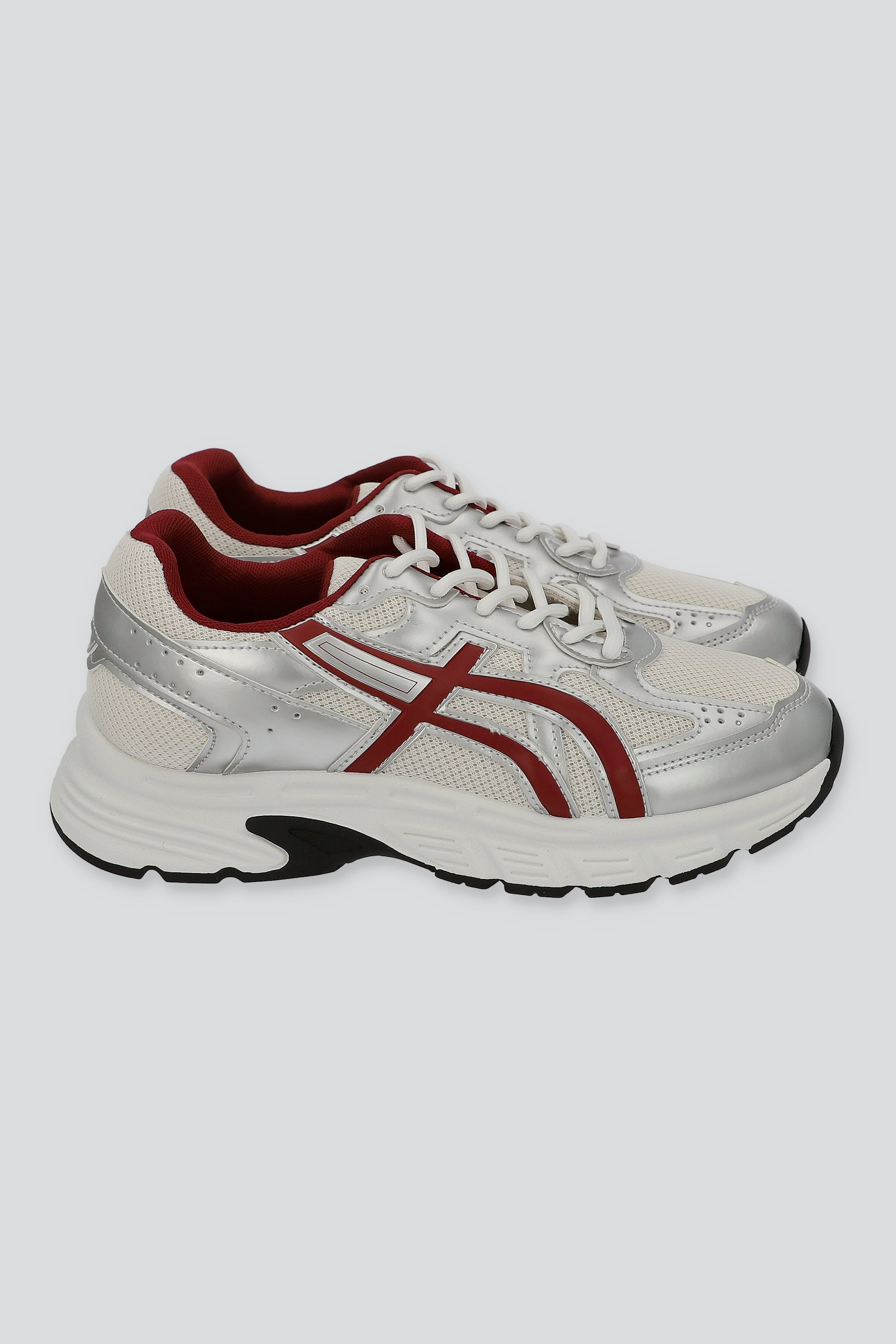 Tenis casual contraste materiales lineas VINO