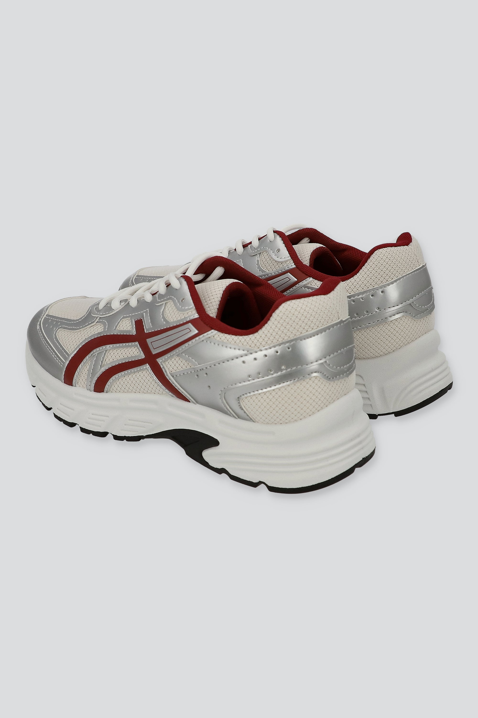 Tenis casual contraste materiales lineas VINO