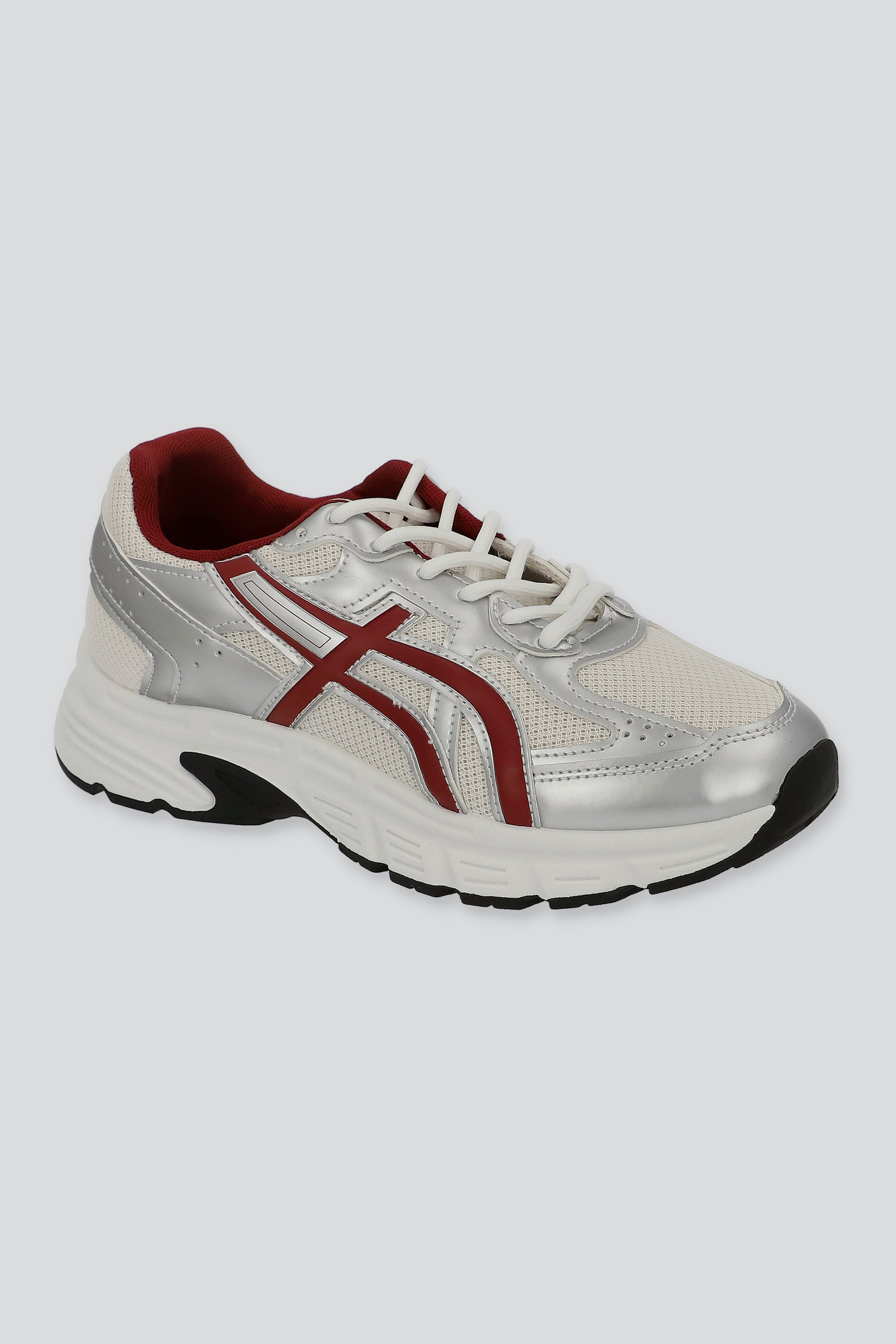 Tenis casual contraste materiales lineas VINO
