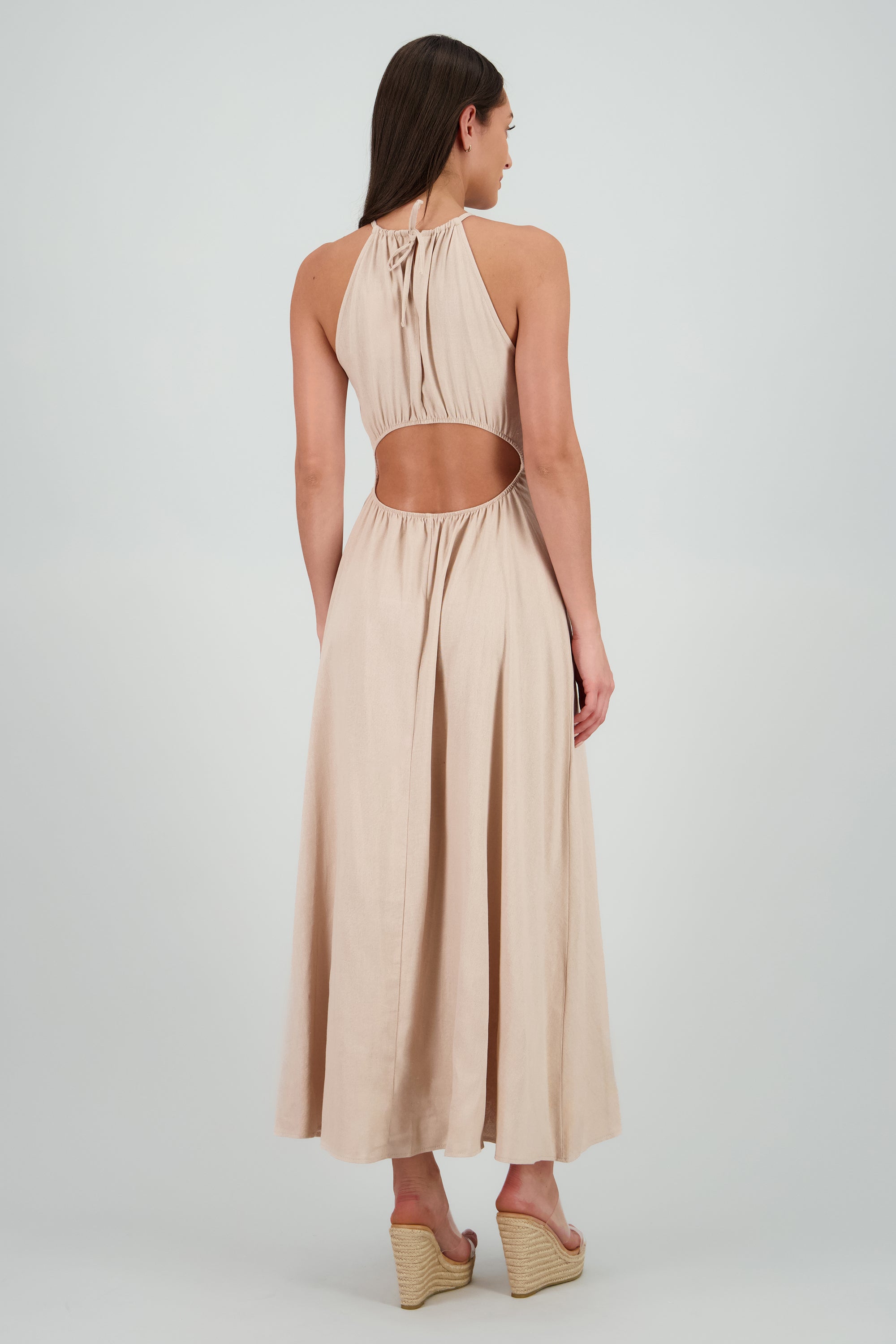 Vestido cut out maxi lino ARENA