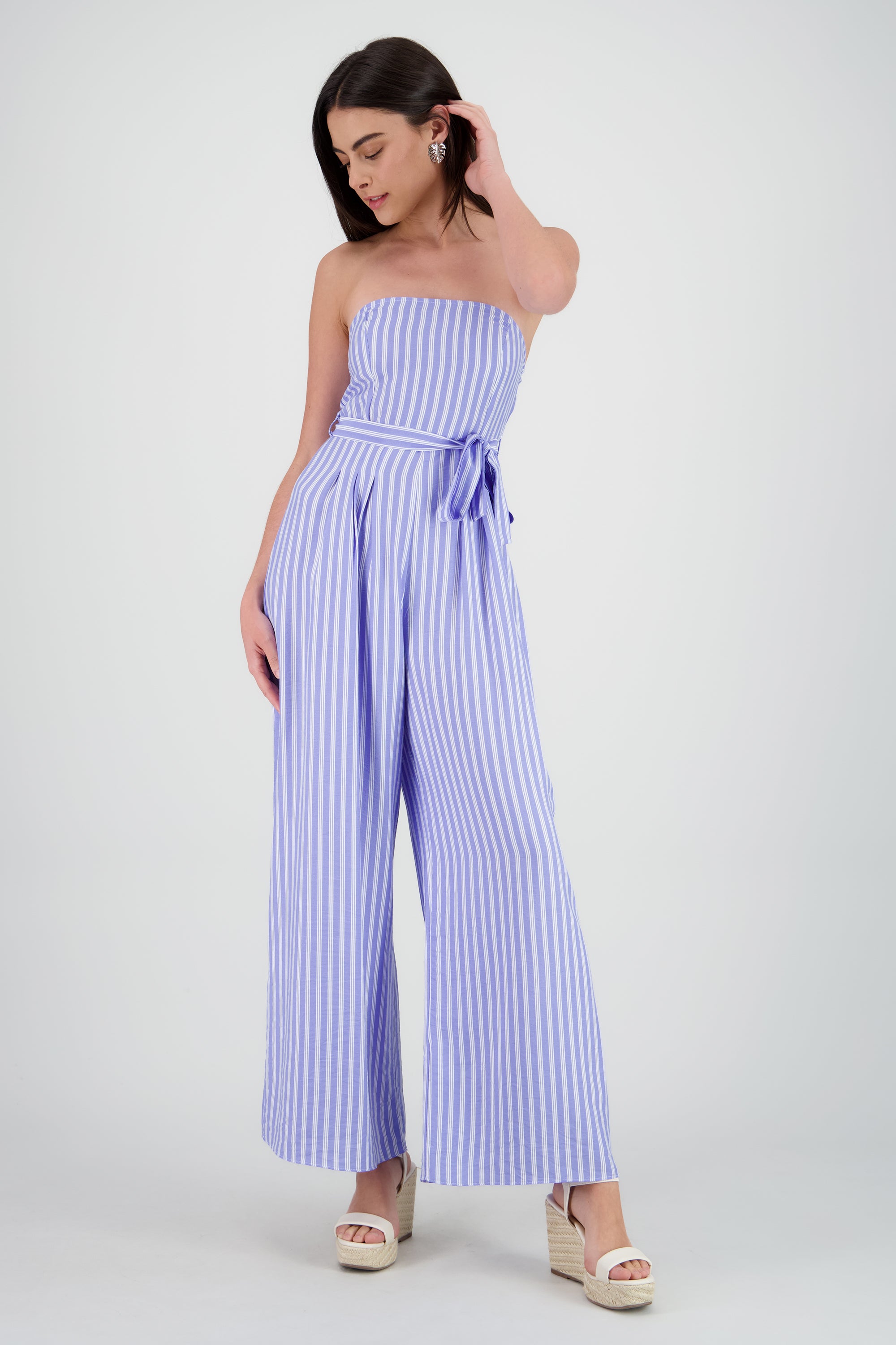 Jumpsuit strapless detalle lazo rayas AZUL COMBO