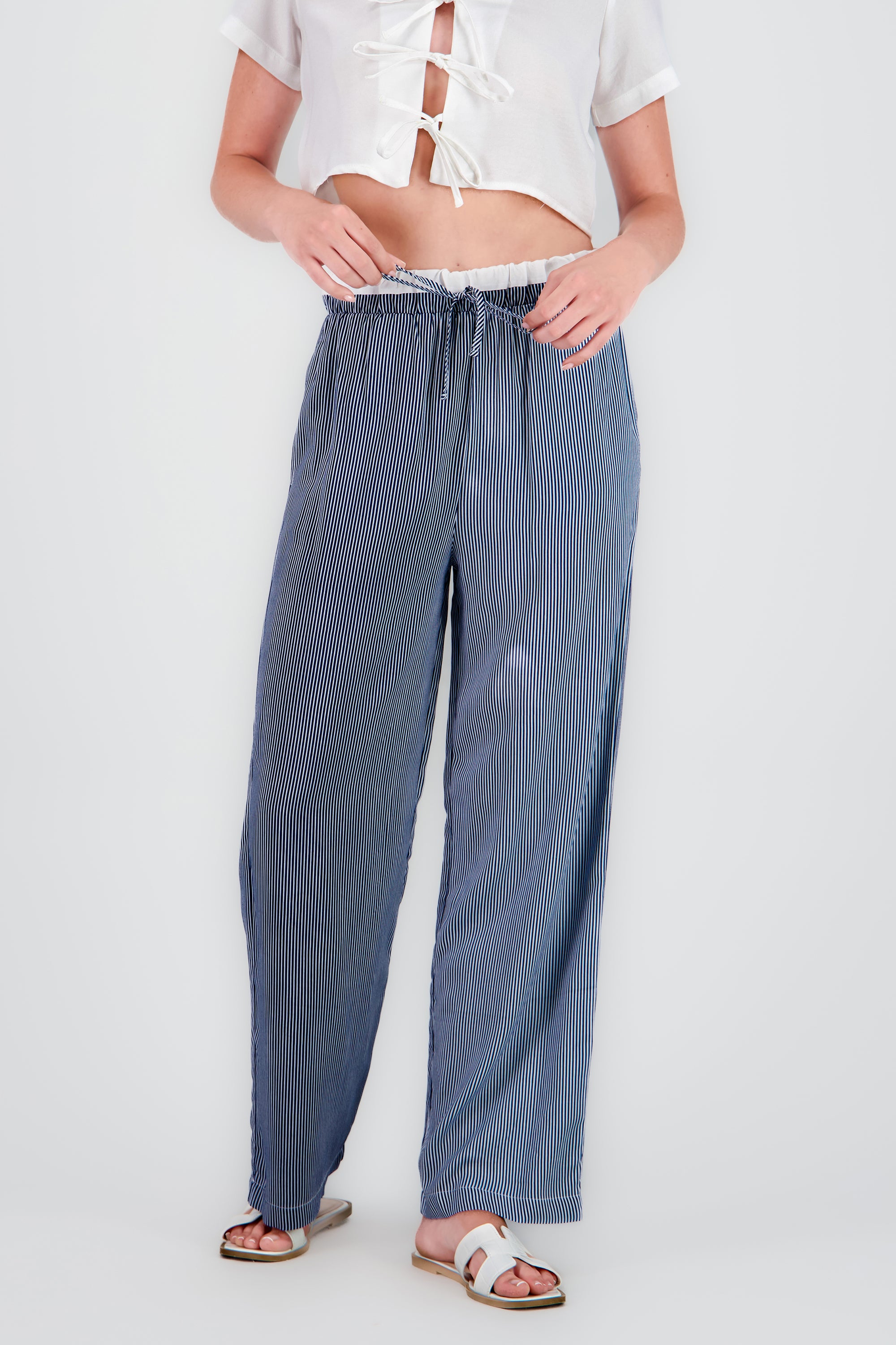 Pantalon rayas detalle jareta AZUL COMBO