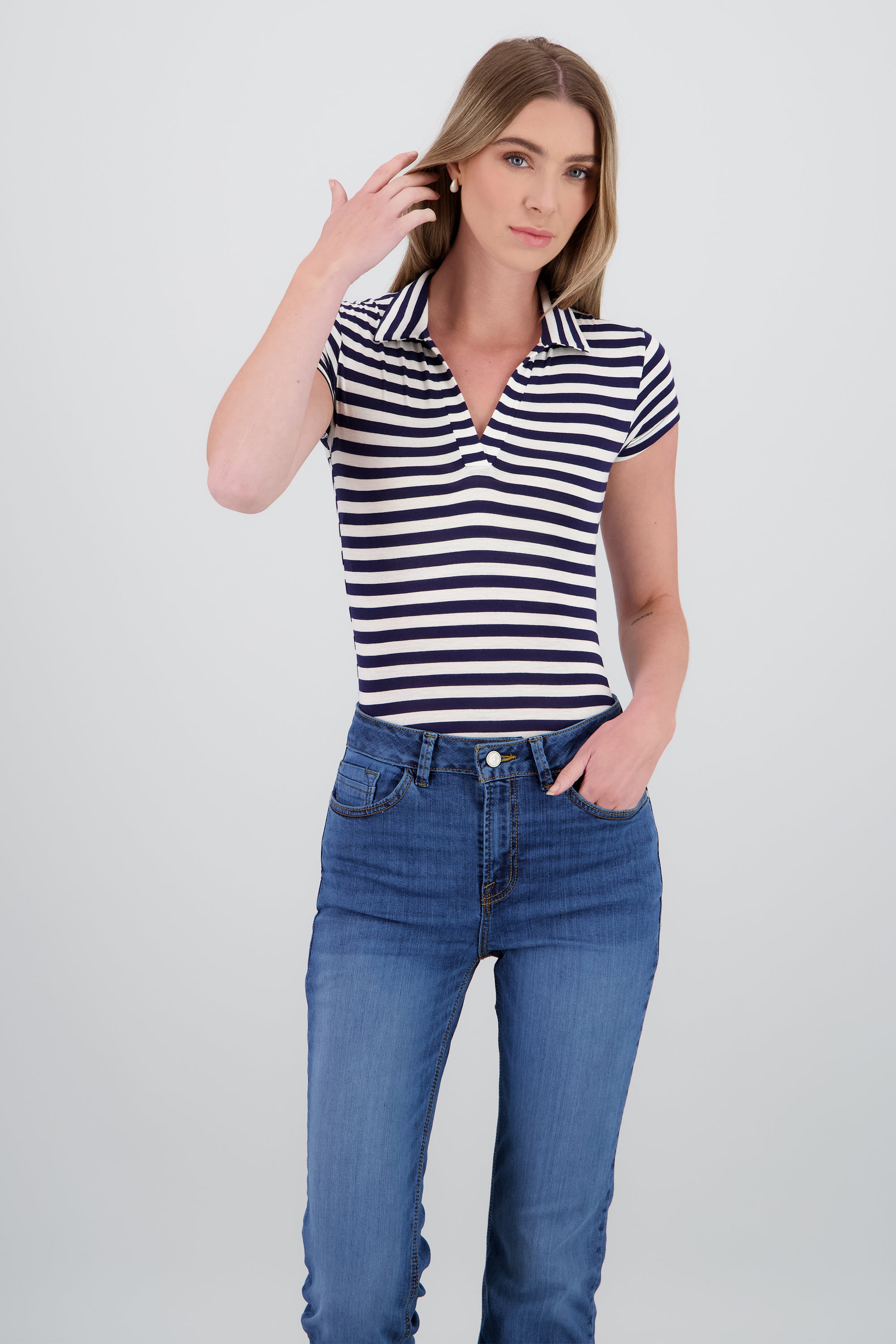 Body cuello polo manga corta rayas AZUL COMBO