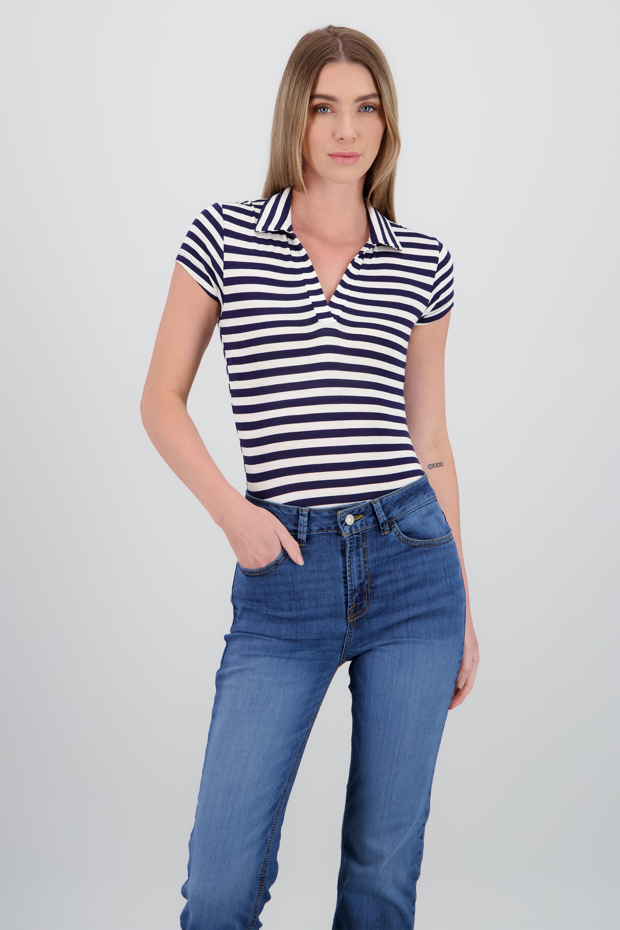 Body cuello polo manga corta rayas AZUL COMBO