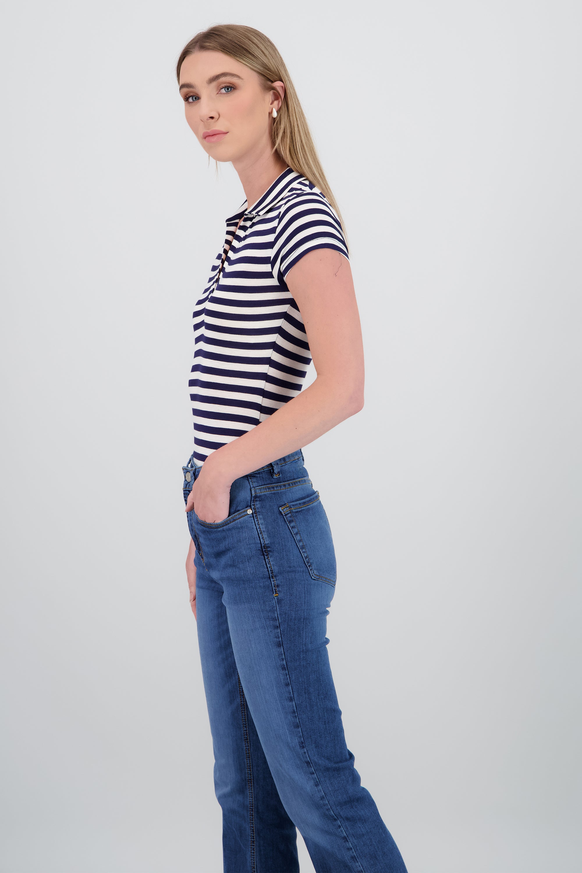 Body cuello polo manga corta rayas AZUL COMBO