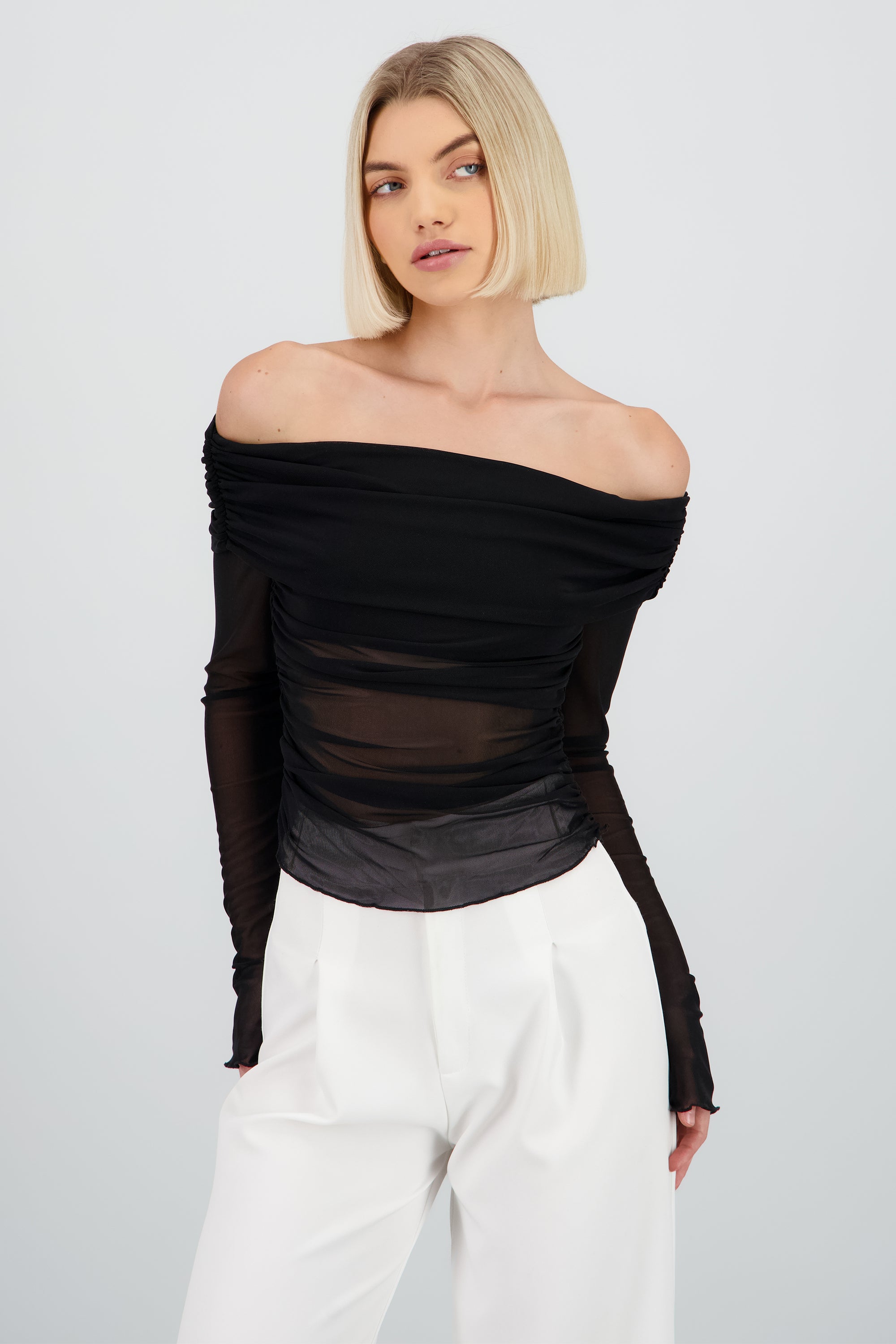 Top off shoulder mesh plisado Hypsters NEGRO
