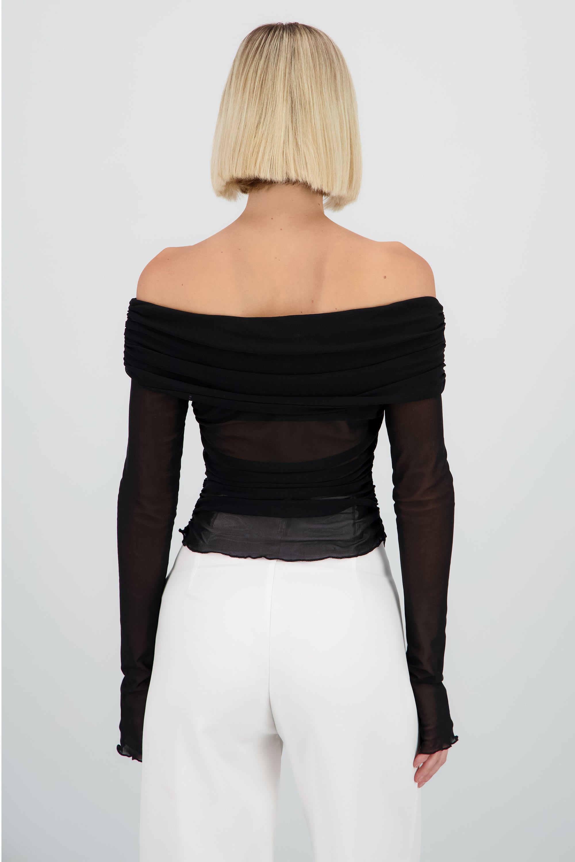 Top off shoulder mesh plisado Hypsters NEGRO