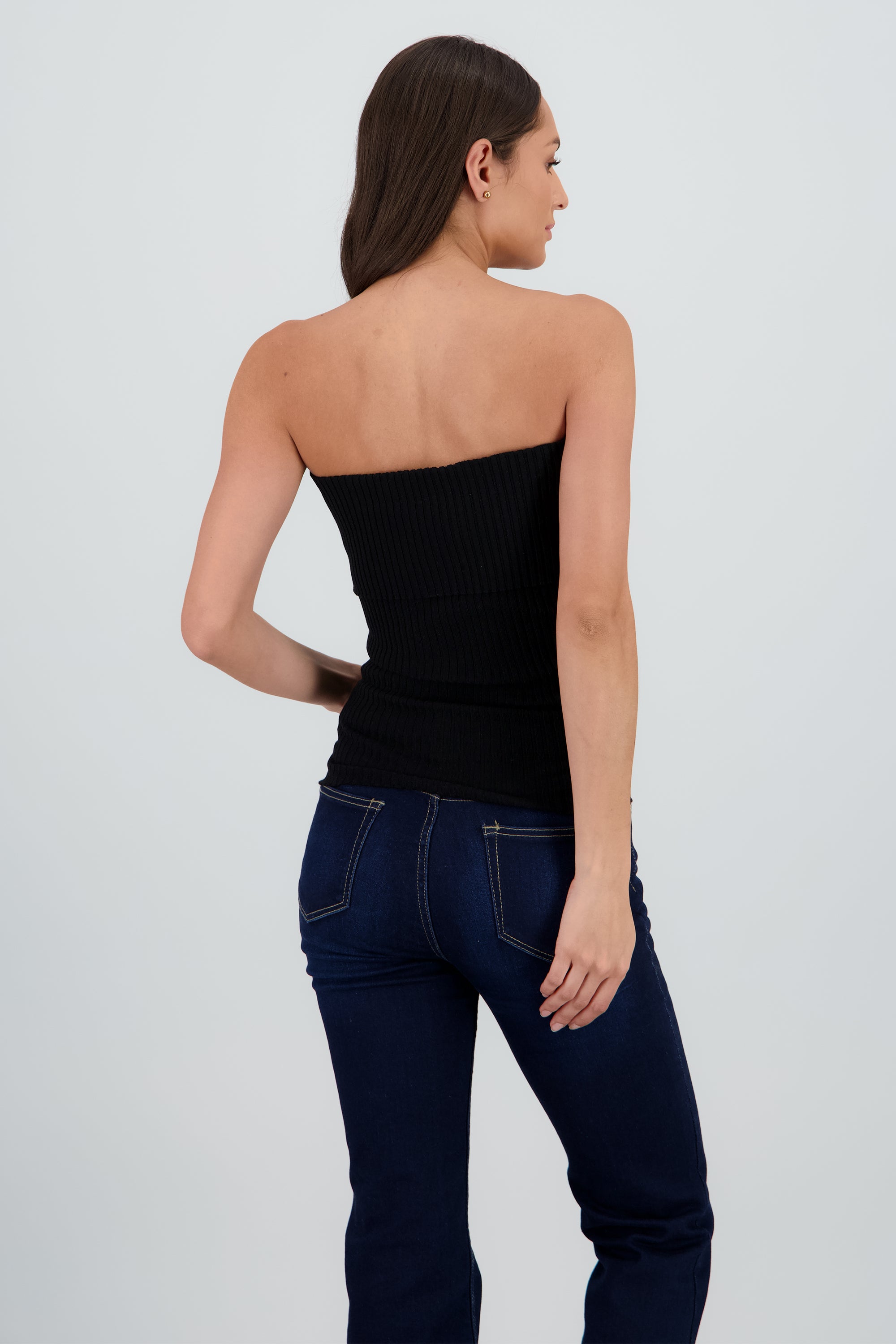 Top strapless con doblez tejido rib NEGRO