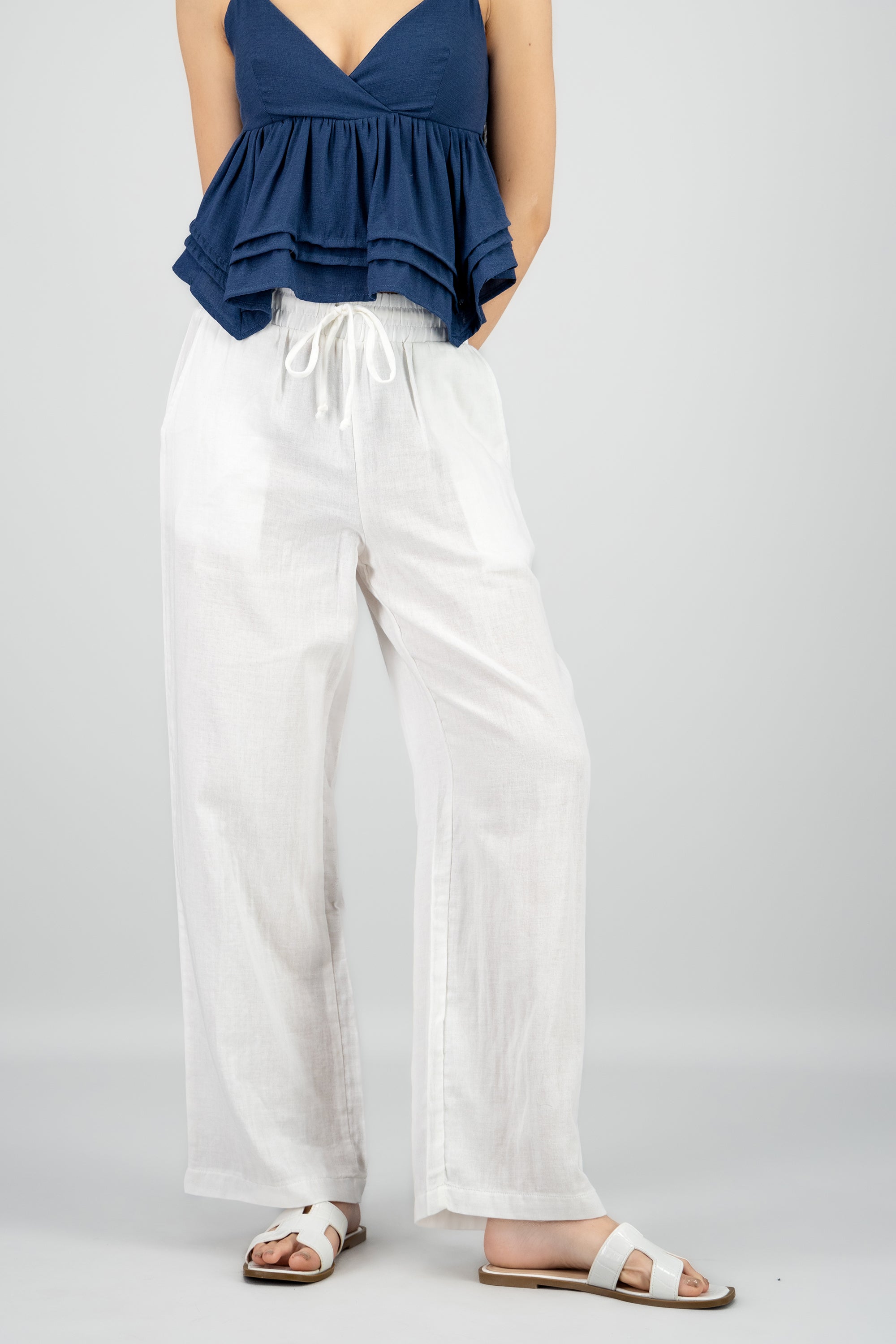 Pantalon amplio algodon BLANCO