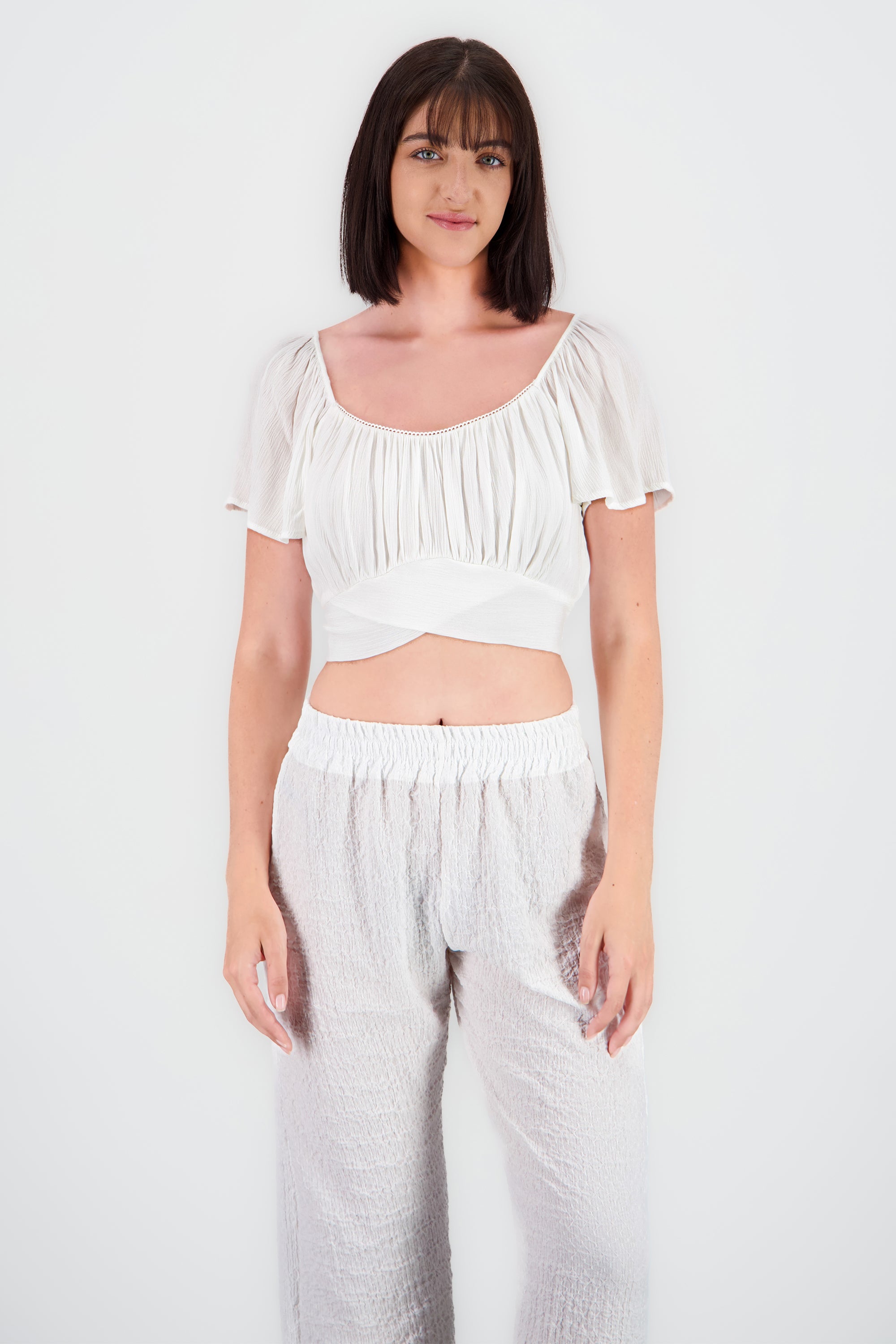 Blusa corta manga fluida BLANCO