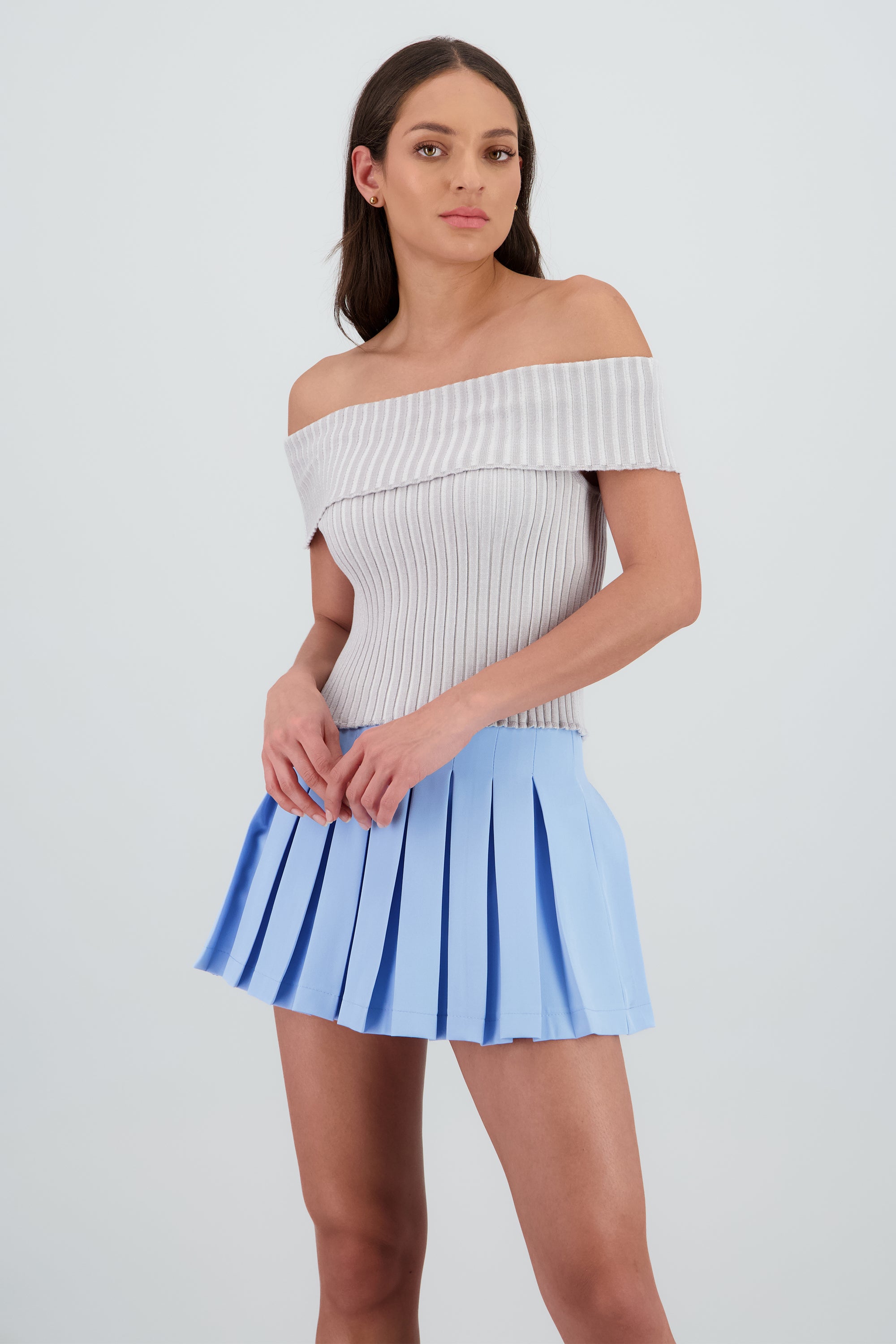 Top tejido off shoulder GRIS COMBO