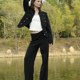 Pantalón Wide Leg Cintura Alta Costuras