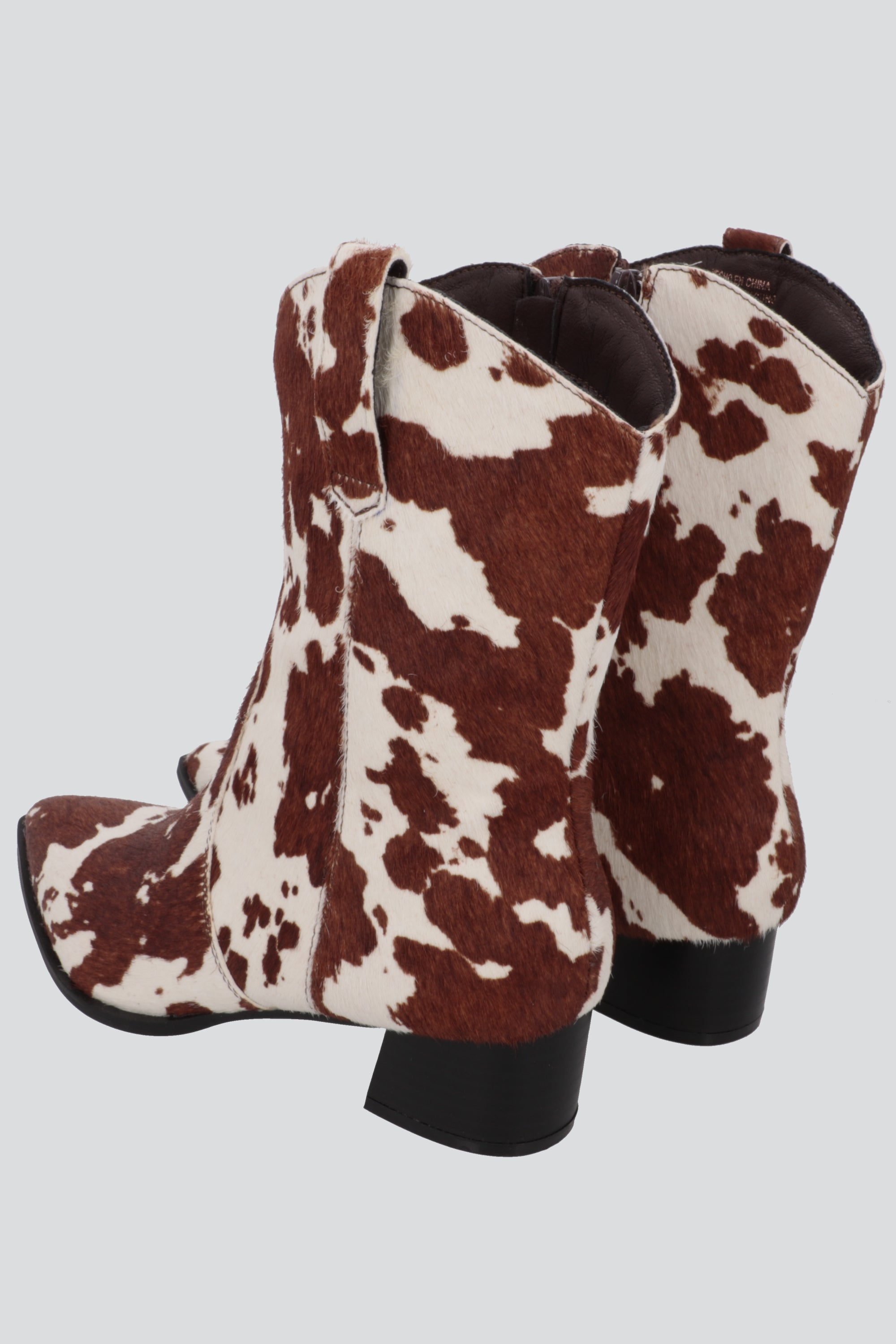 Bota vaquera print de vaca 100% piel CAFE