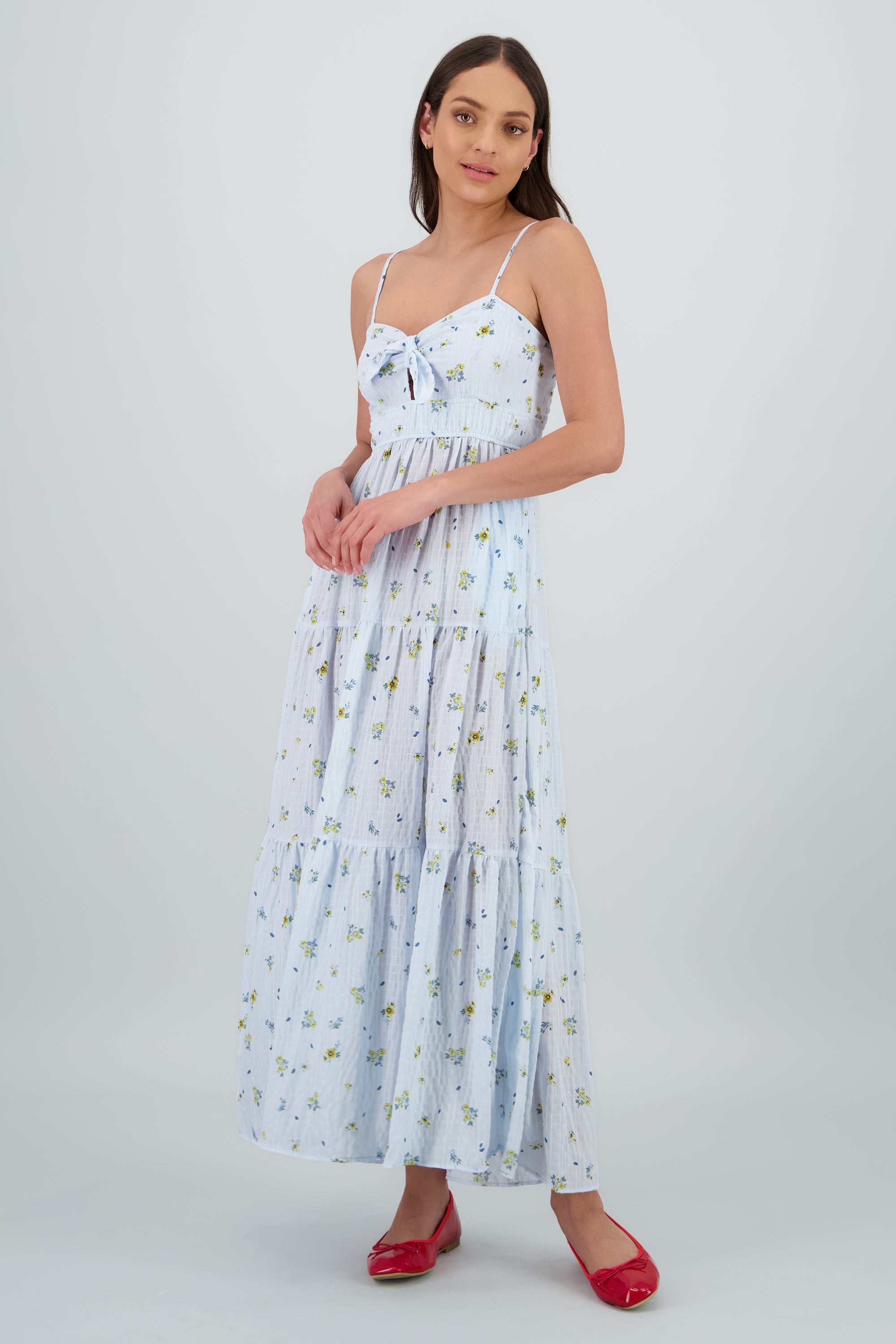 Vestido maxi con nudo de estampado flores AZUL COMBO