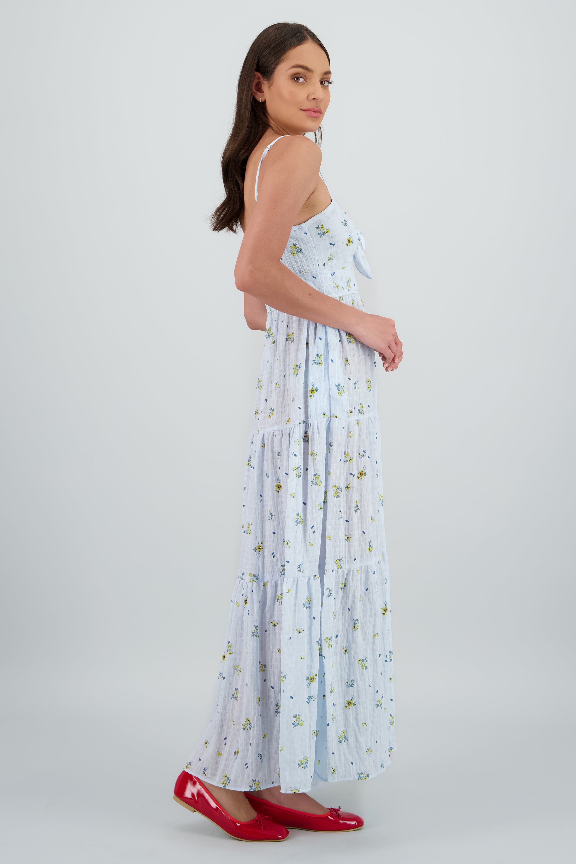 Vestido maxi con nudo de estampado flores AZUL COMBO