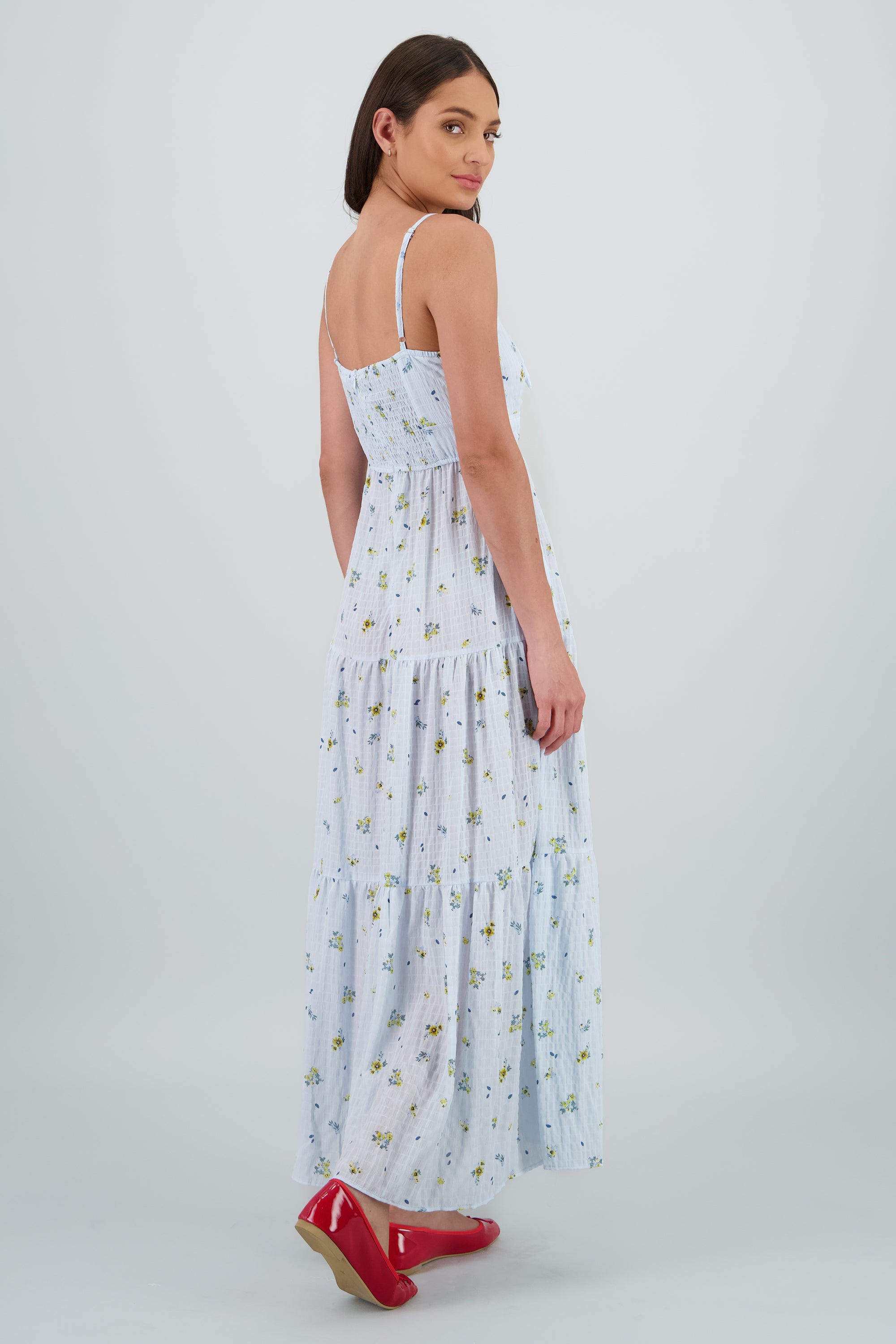 Vestido maxi con nudo de estampado flores AZUL COMBO