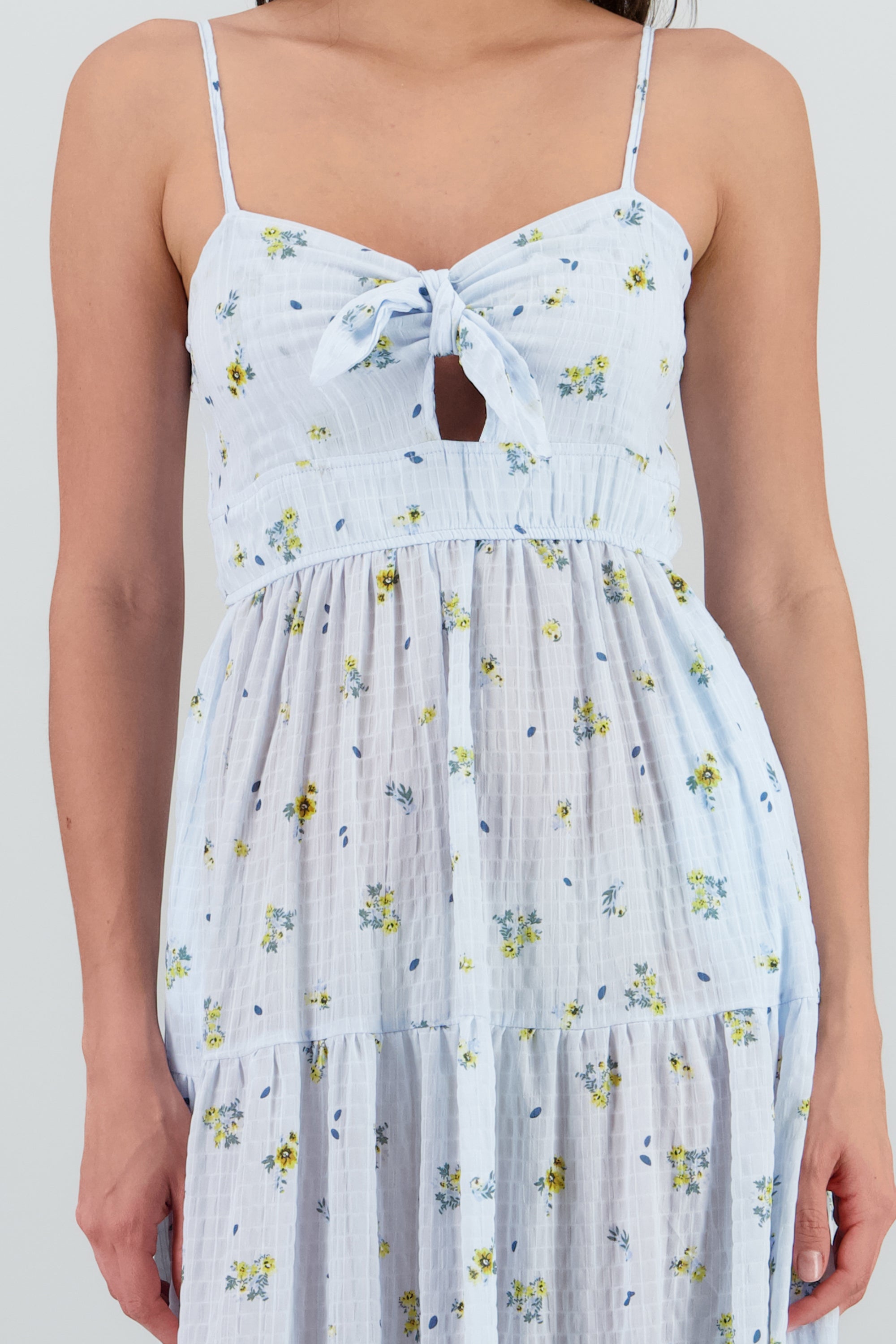 Vestido maxi con nudo de estampado flores AZUL COMBO