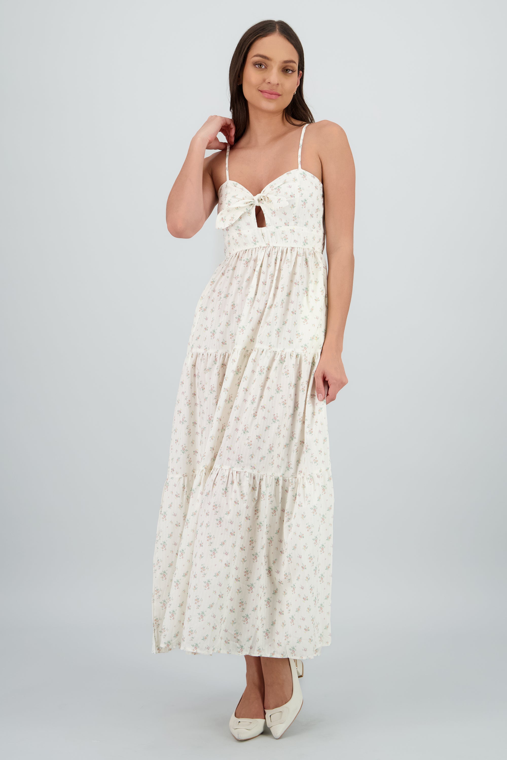 Vestido con detalle de nudo floral HUESO COMBO