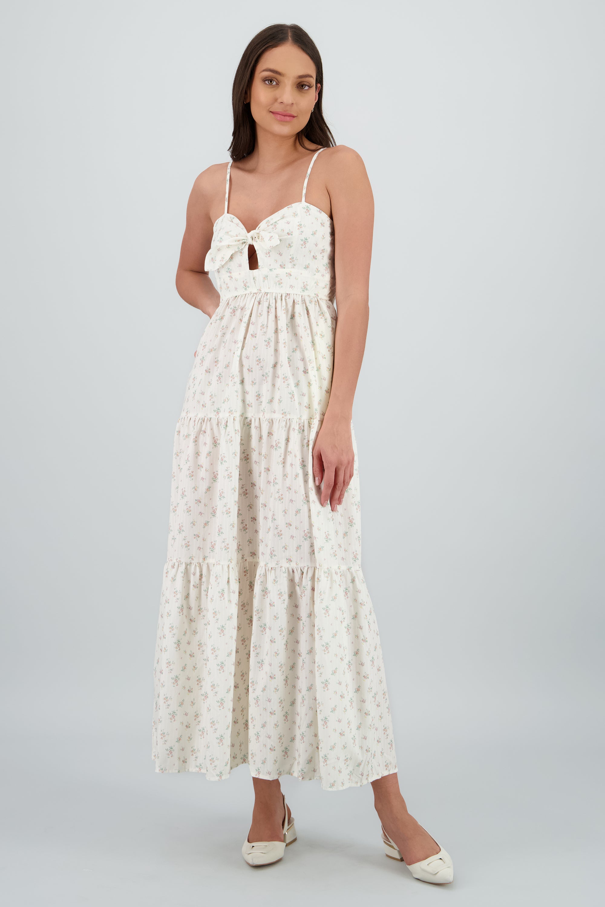 Vestido con detalle de nudo floral HUESO COMBO