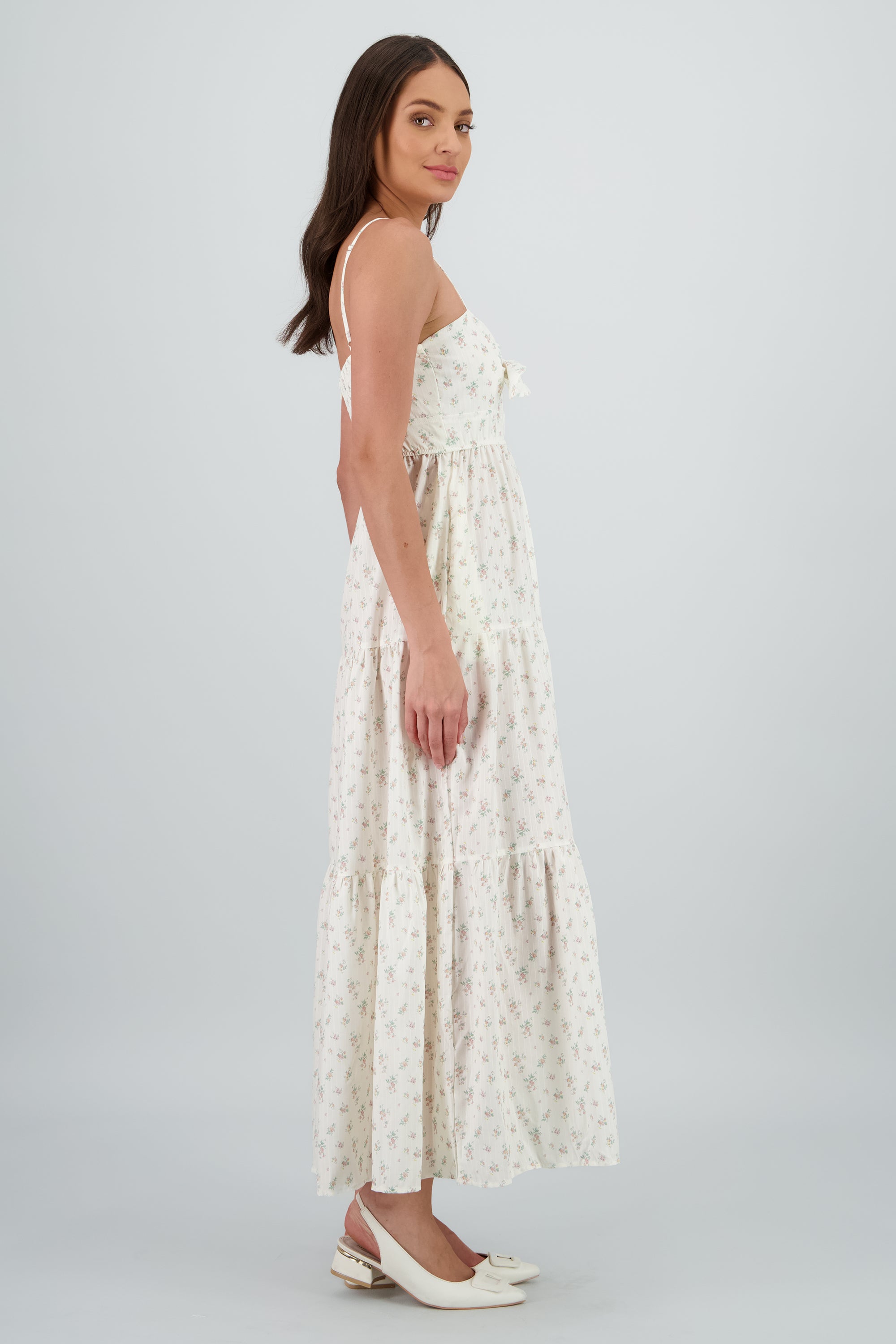 Vestido con detalle de nudo floral HUESO COMBO
