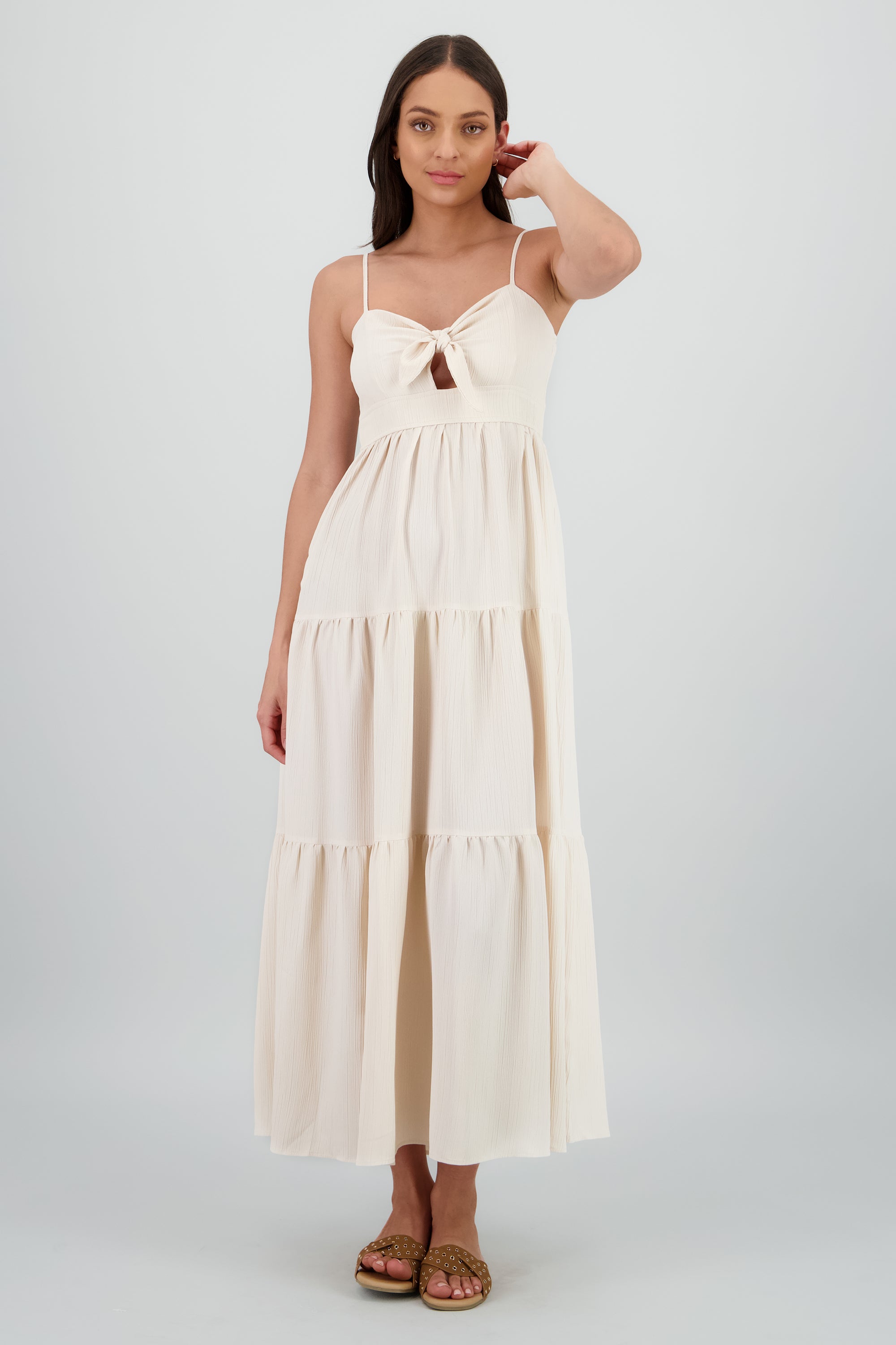 Vestido de nudo maxi liso BEIGE