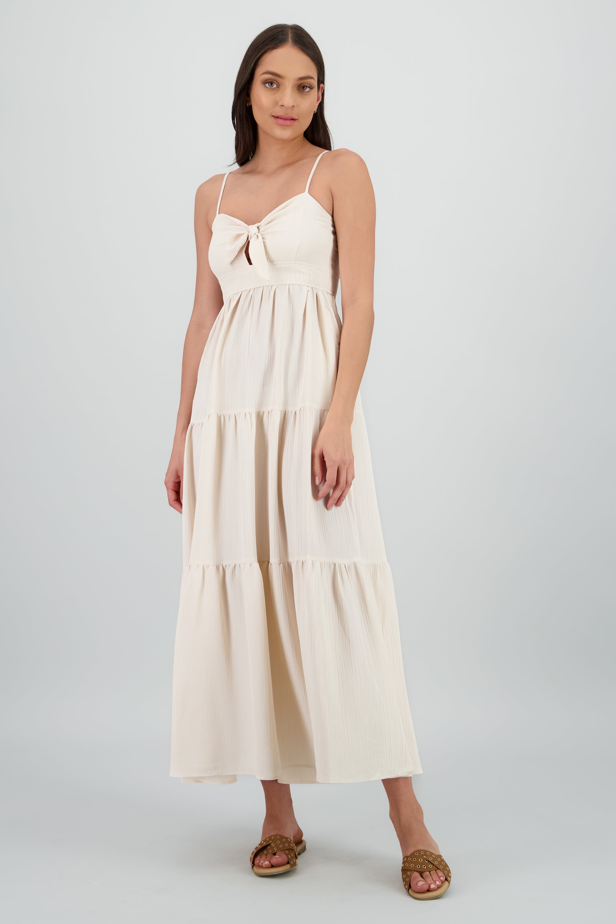 Vestido de nudo maxi liso BEIGE