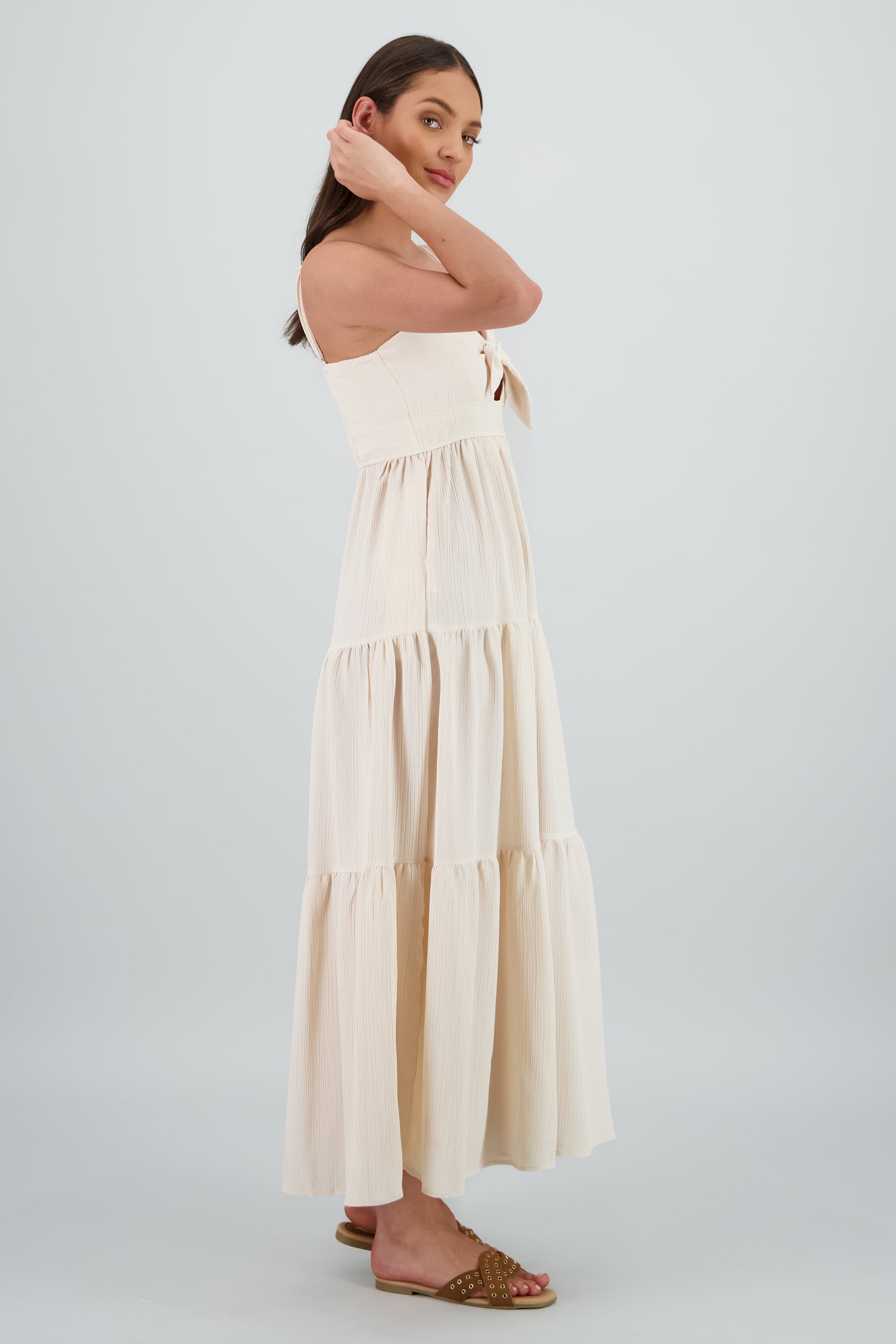 Vestido de nudo maxi liso BEIGE