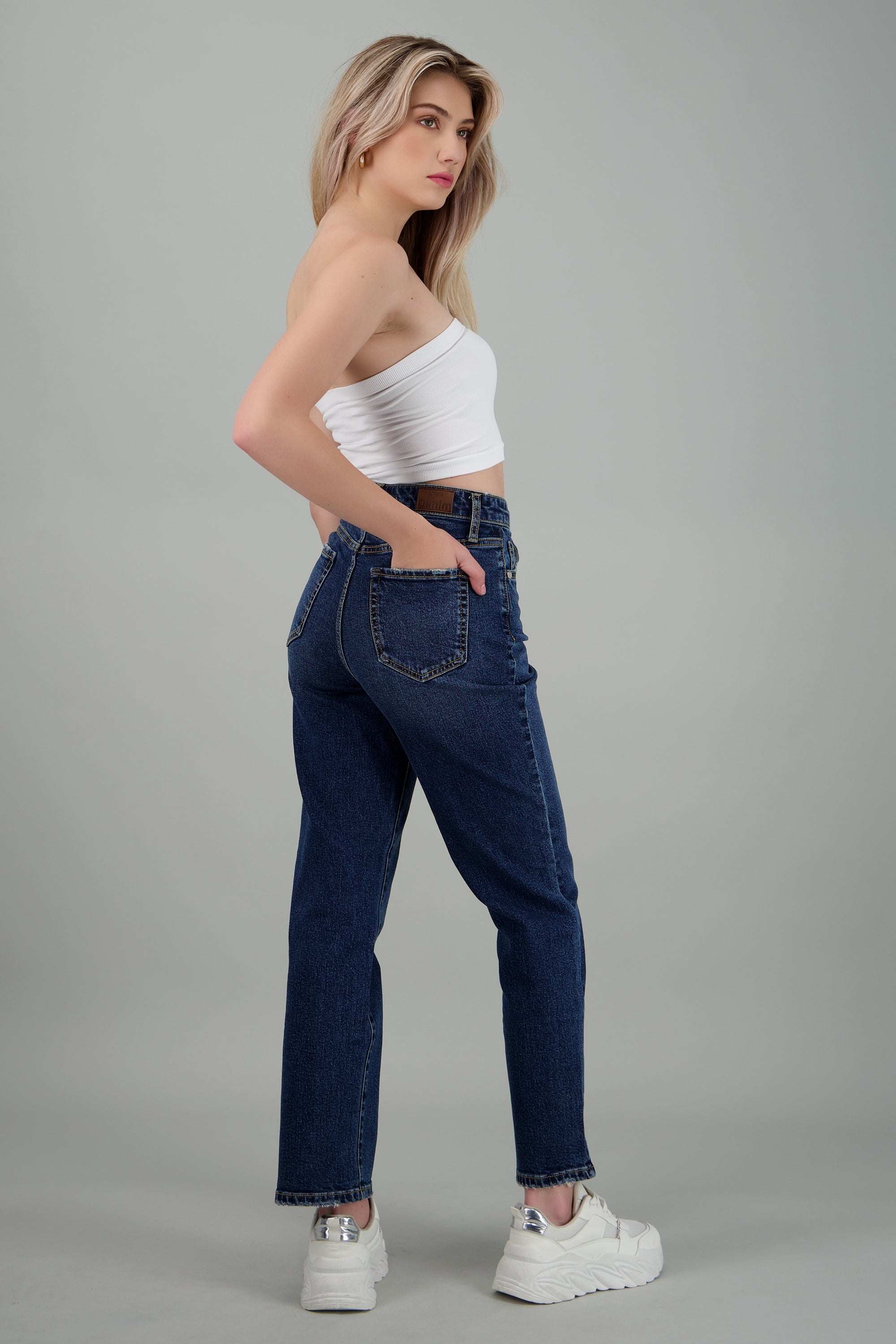 Jeans straight mid rise DARK WASH