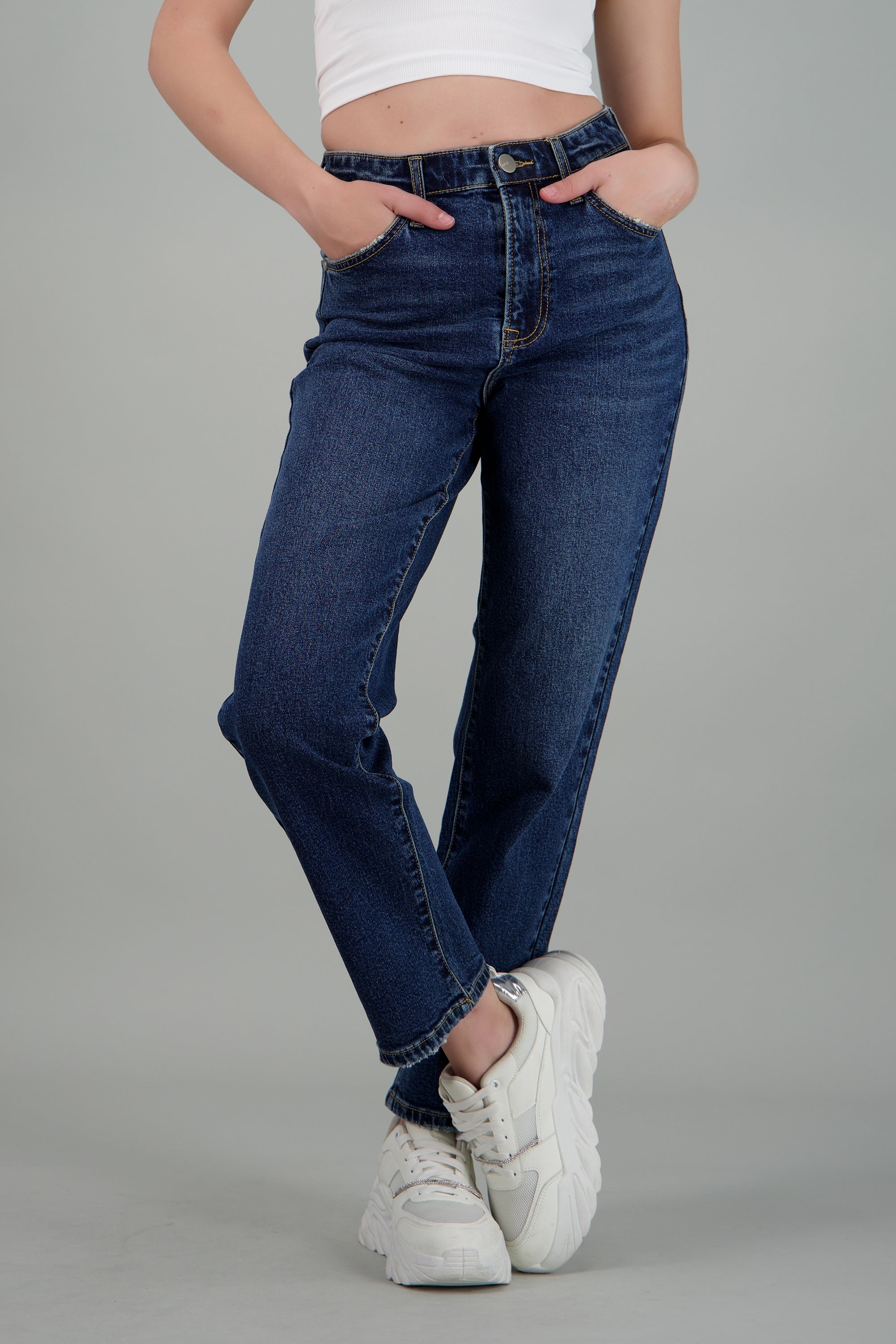 Jeans straight mid rise DARK WASH