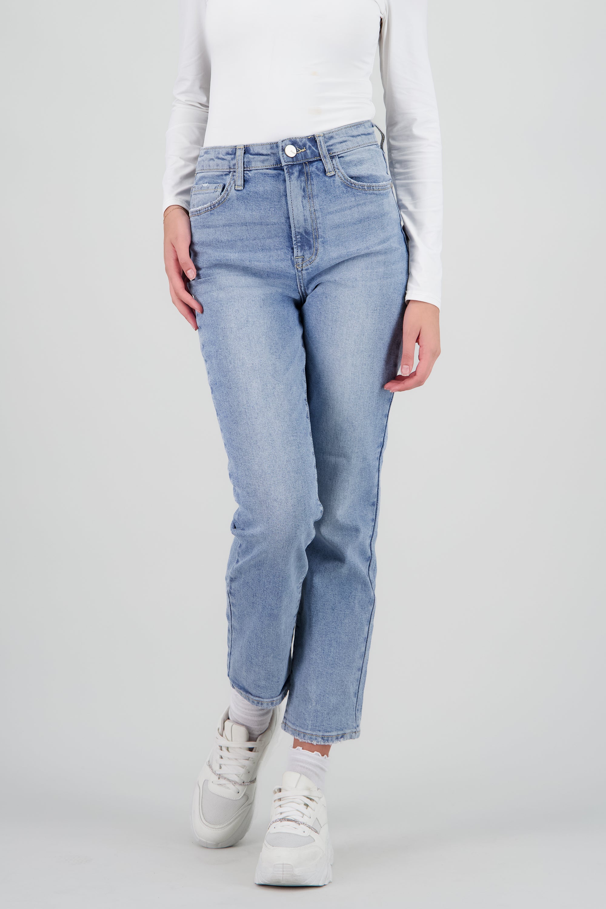 Jeans straight mid rise BLEACHED