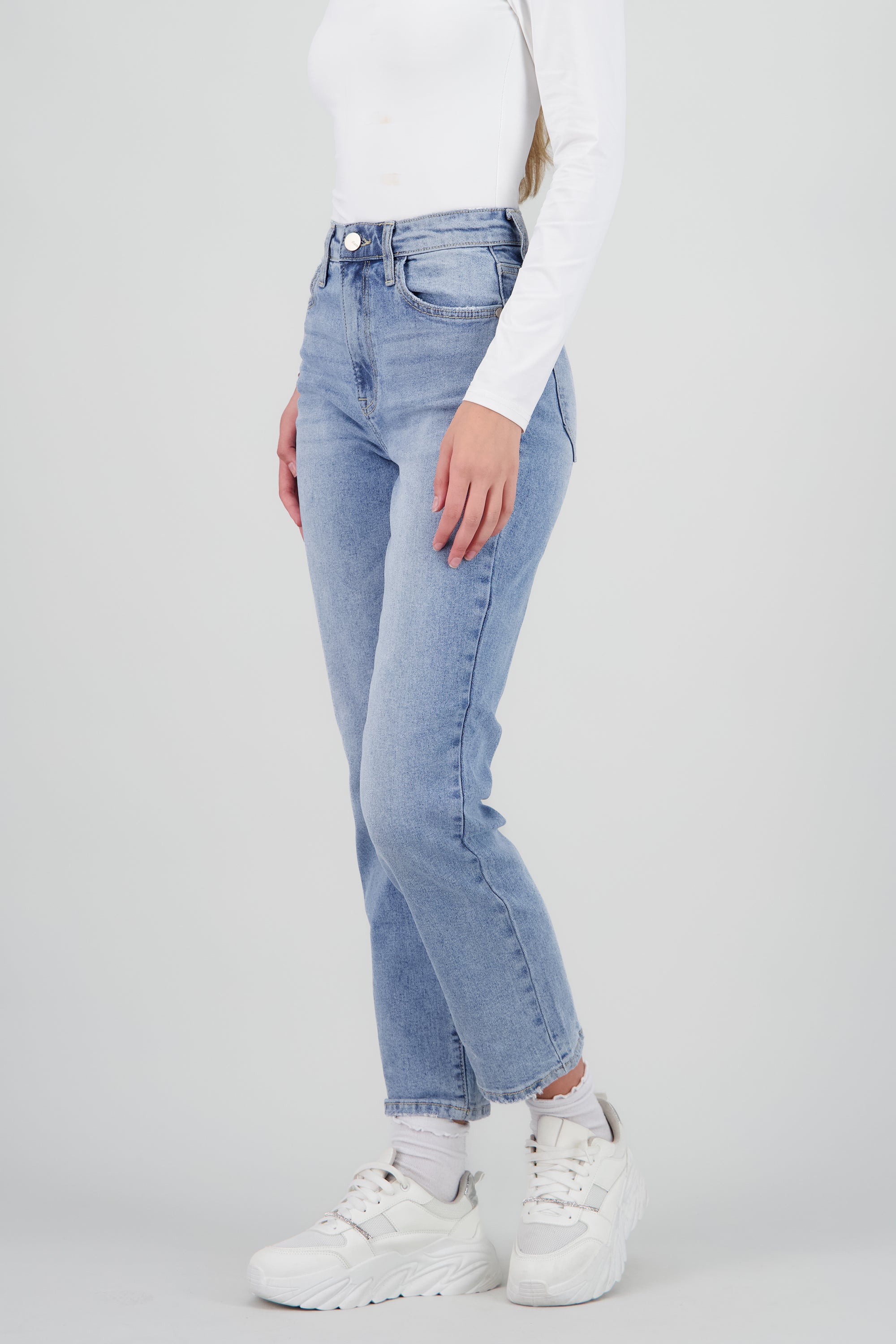 Jeans straight mid rise BLEACHED