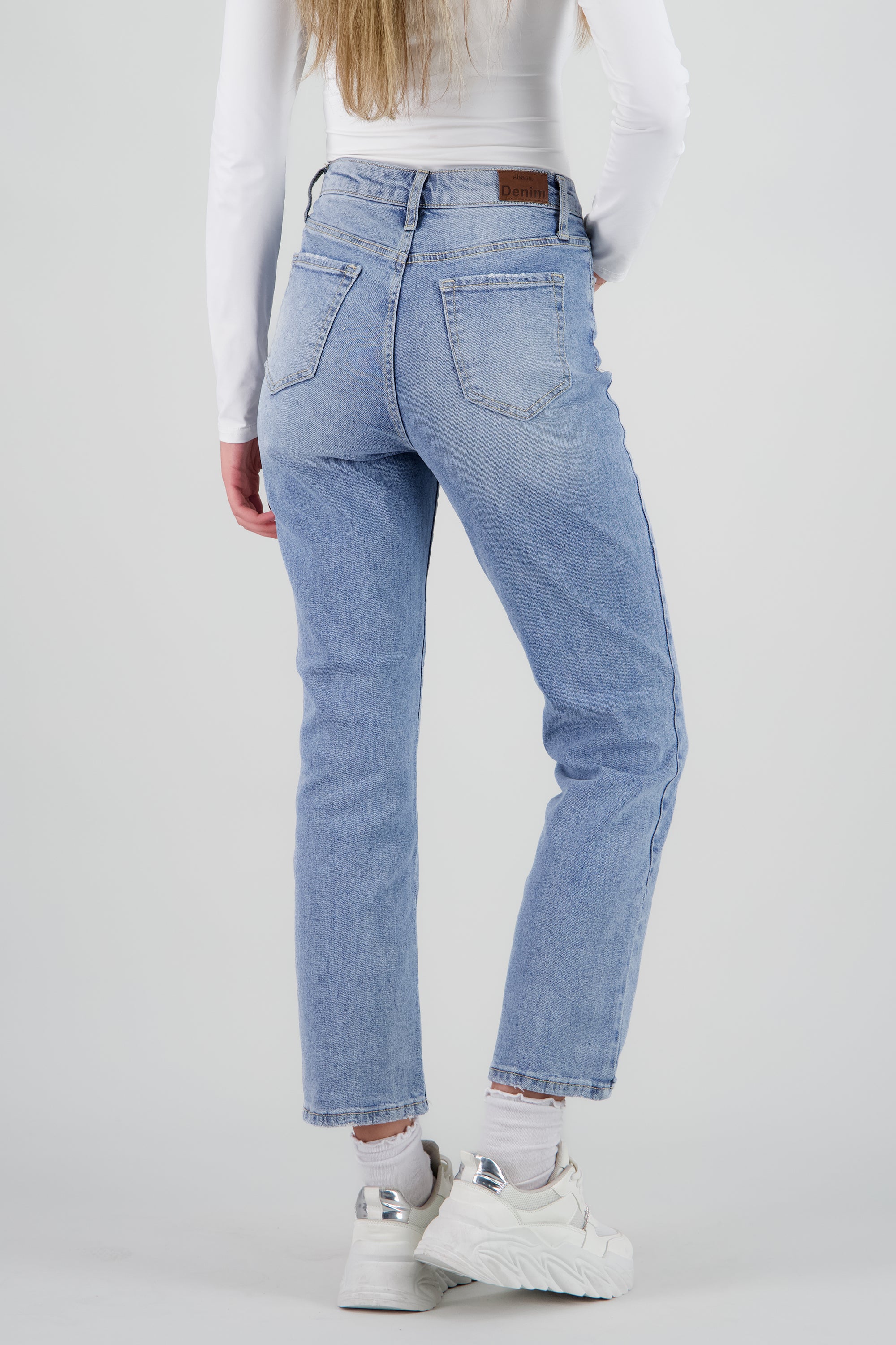 Jeans straight mid rise BLEACHED