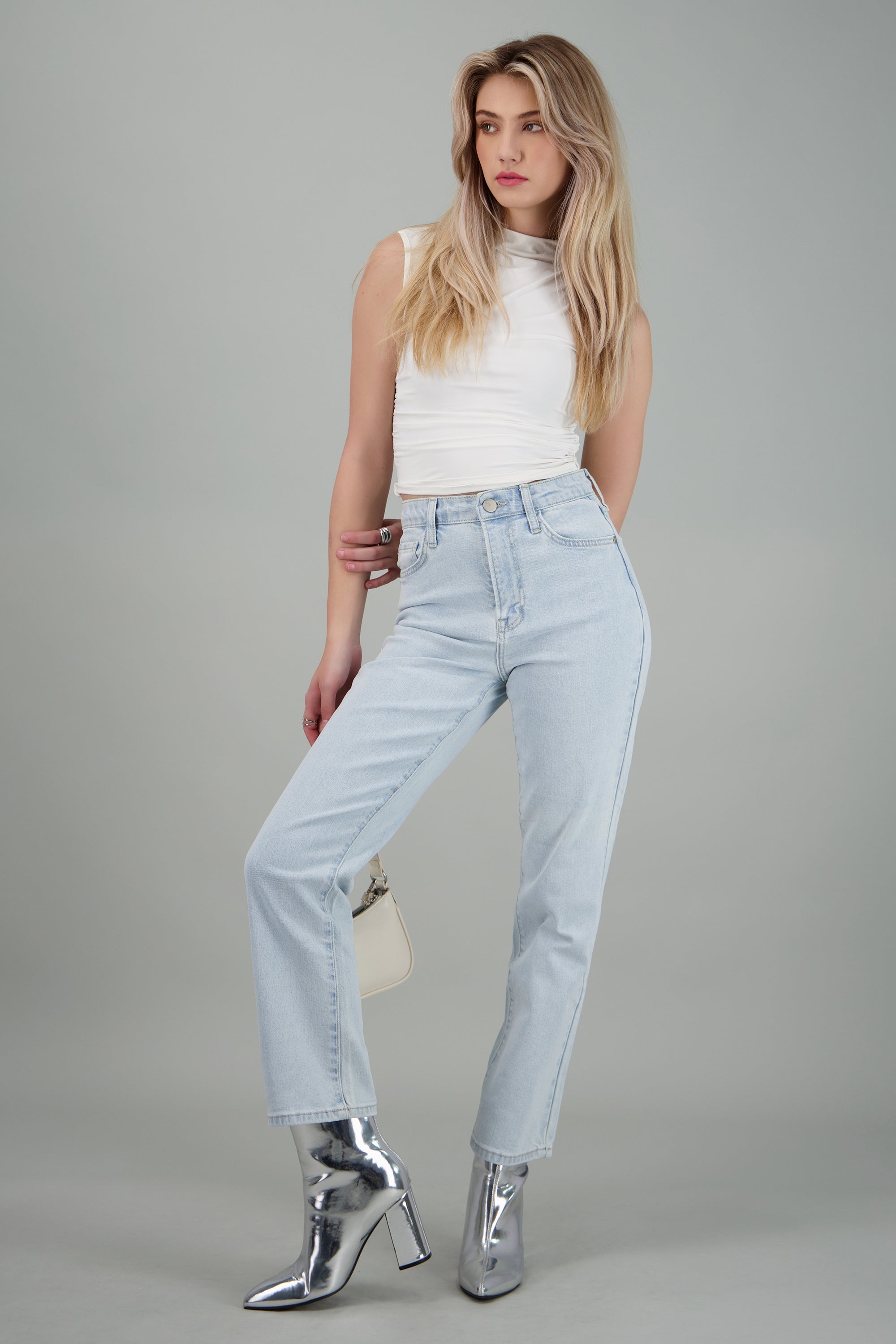 Jeans straight mid rise SUPER BLEACHED