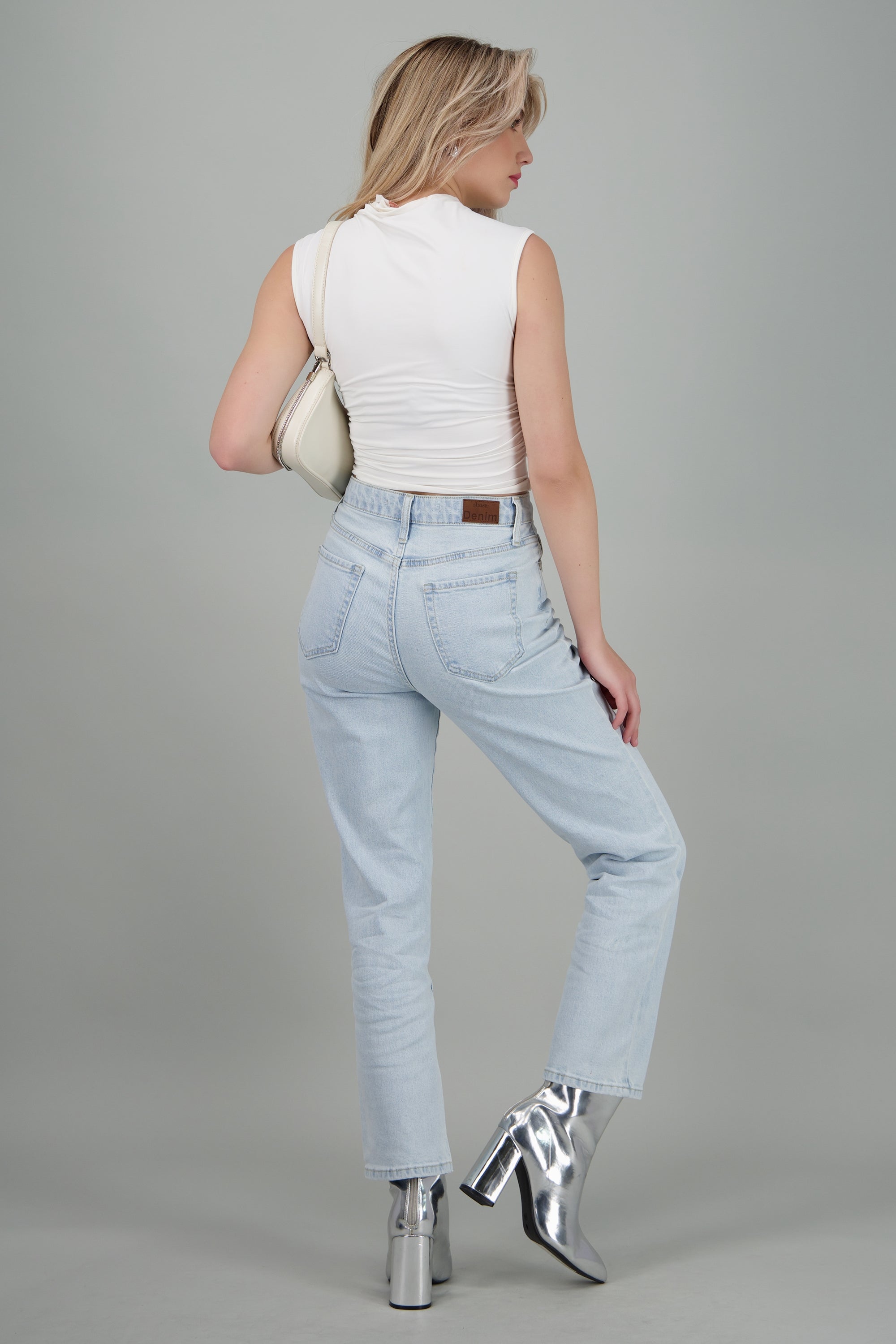 Jeans straight mid rise SUPER BLEACHED