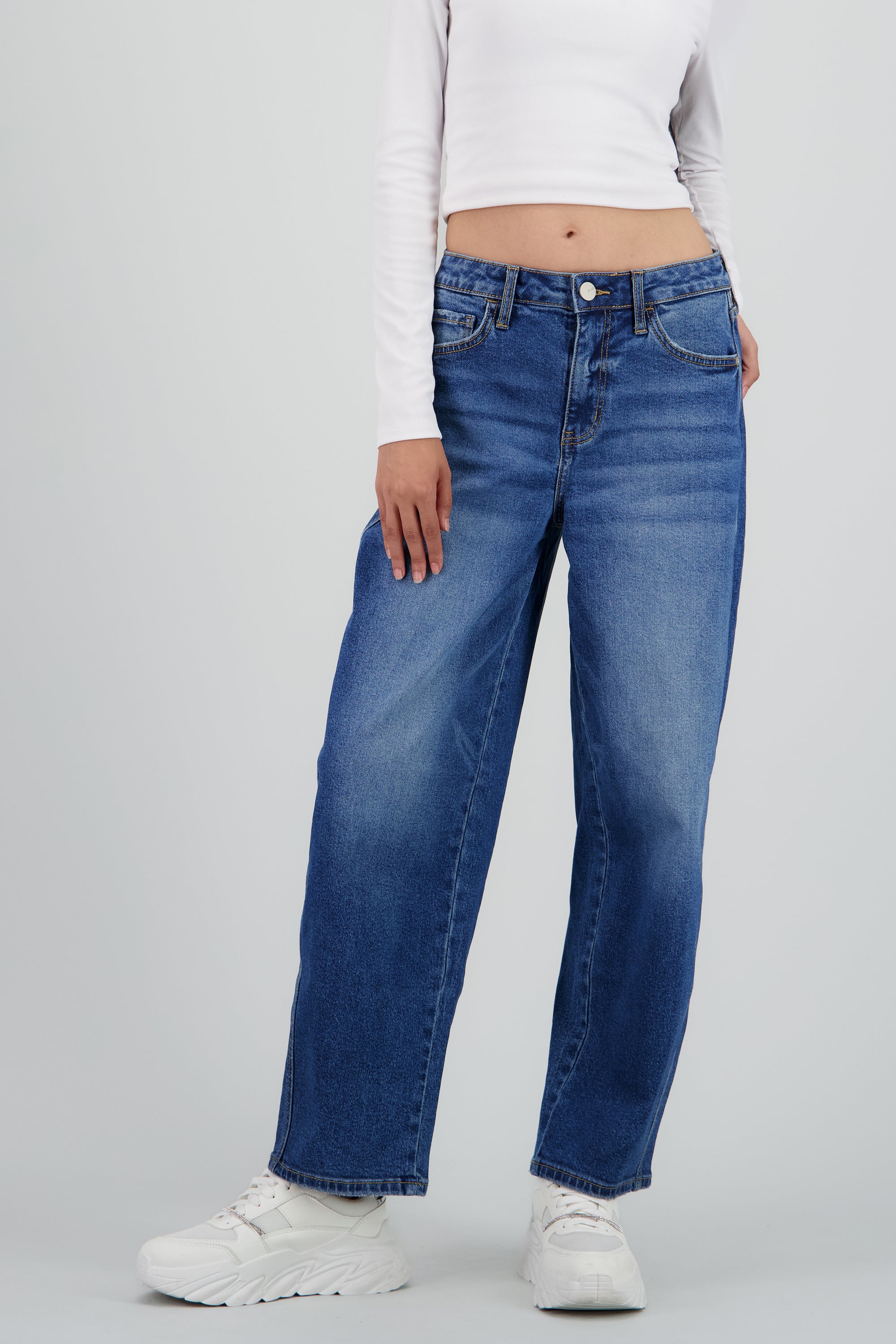 Jeans barrel mid rise DARK WASH