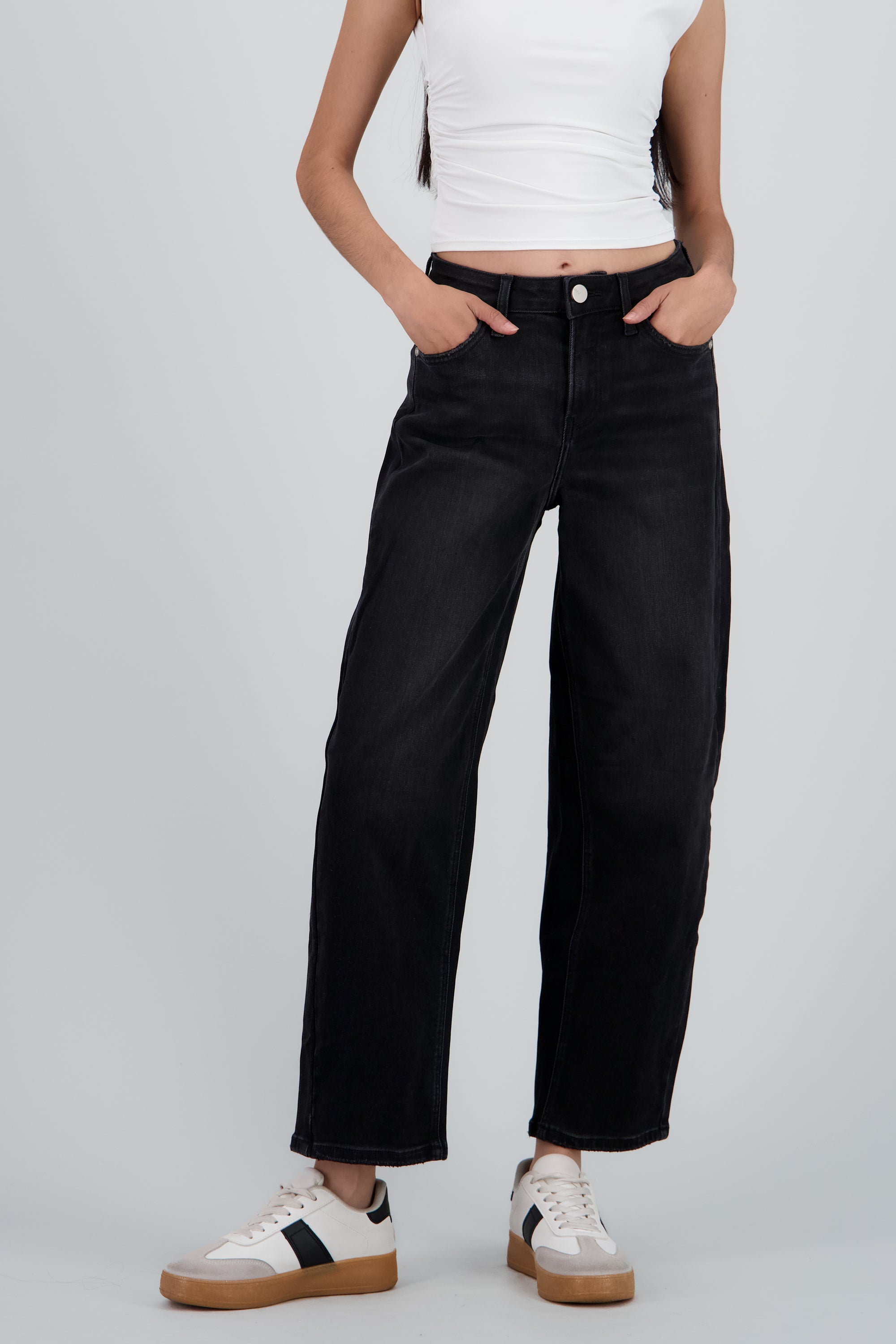 Jeans barrel mid rise GRIS