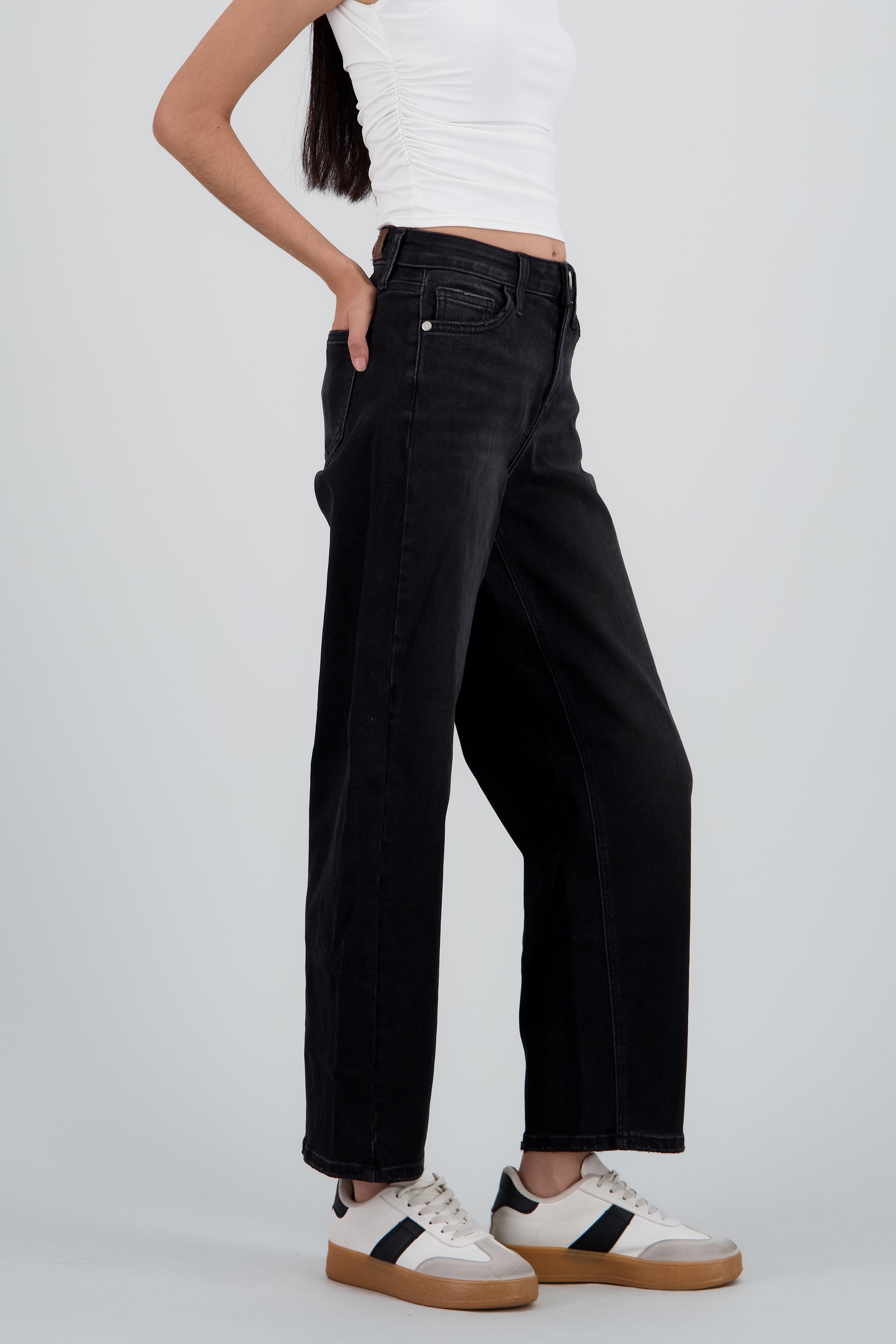 Jeans barrel mid rise GRIS