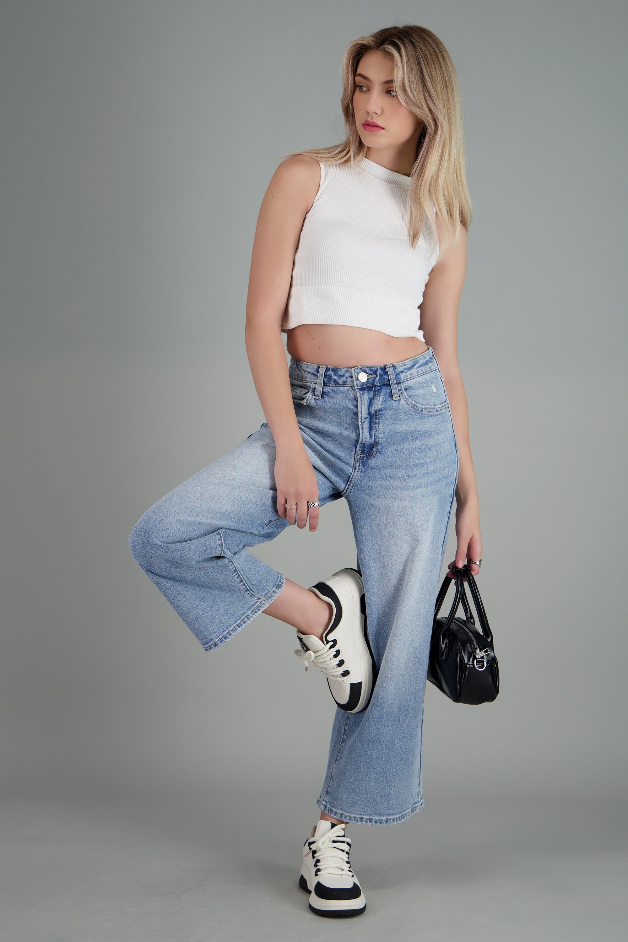 Jeans culotte mid rise BLEACHED