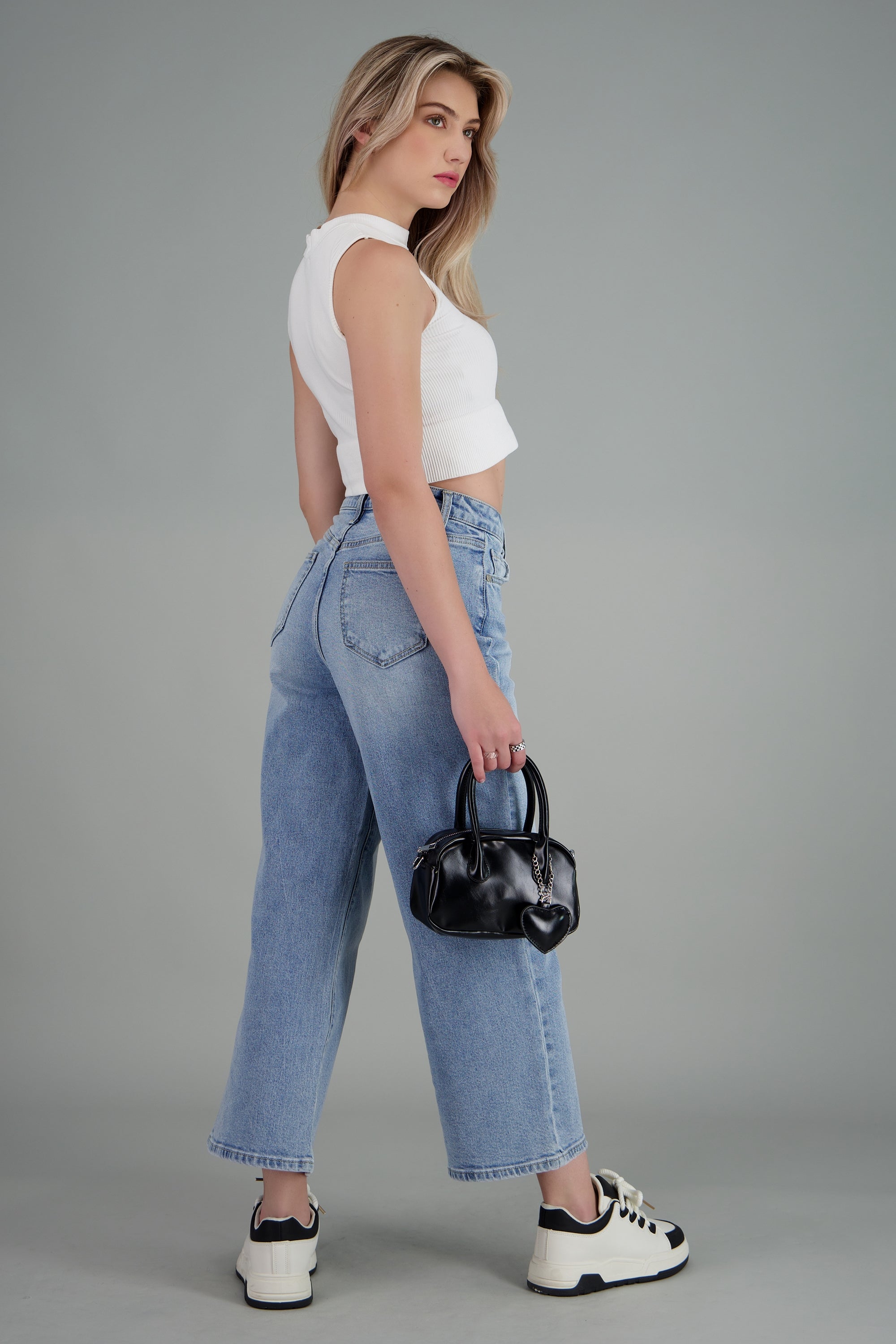 Jeans culotte mid rise BLEACHED