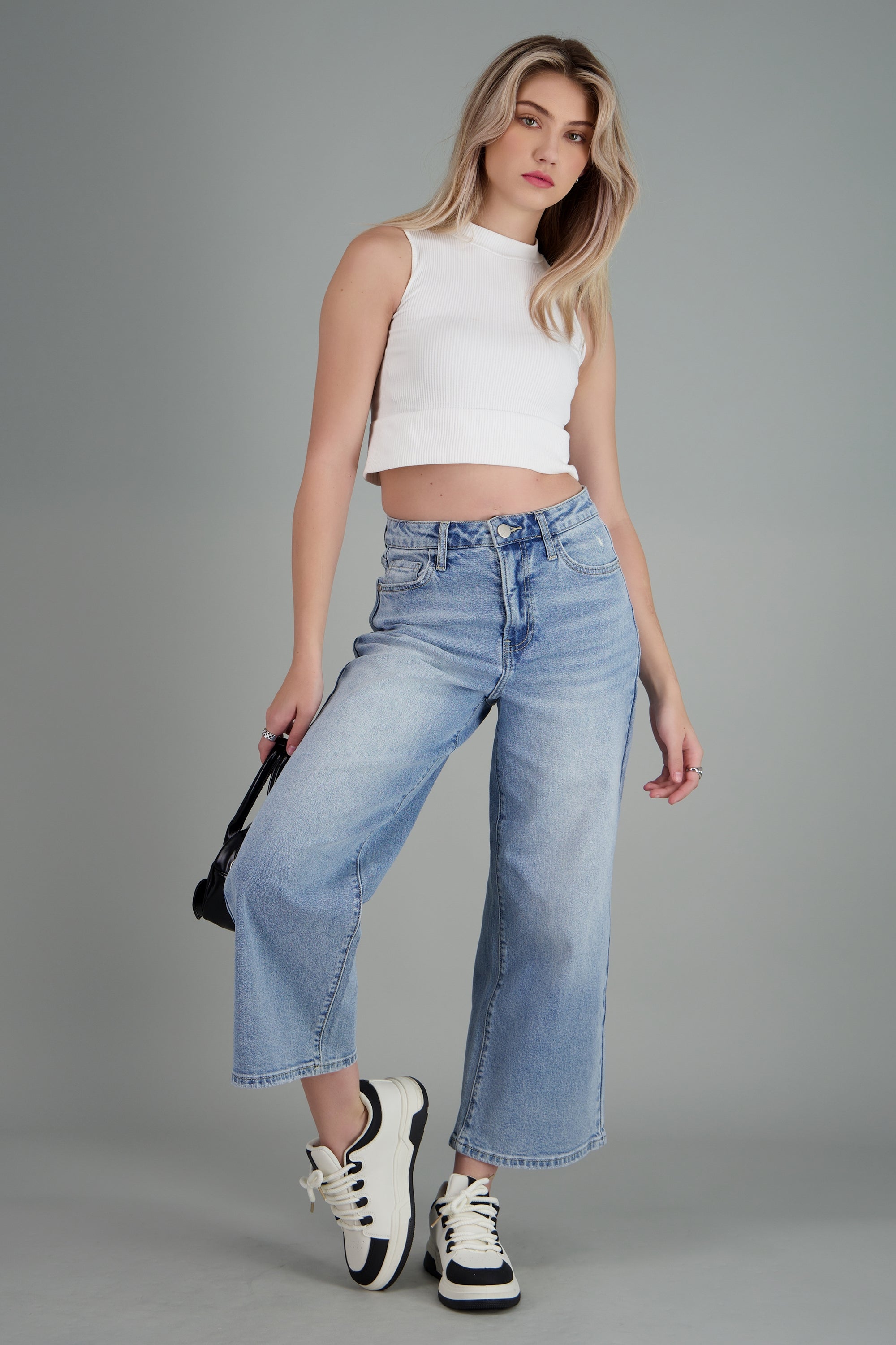 Jeans culotte mid rise BLEACHED
