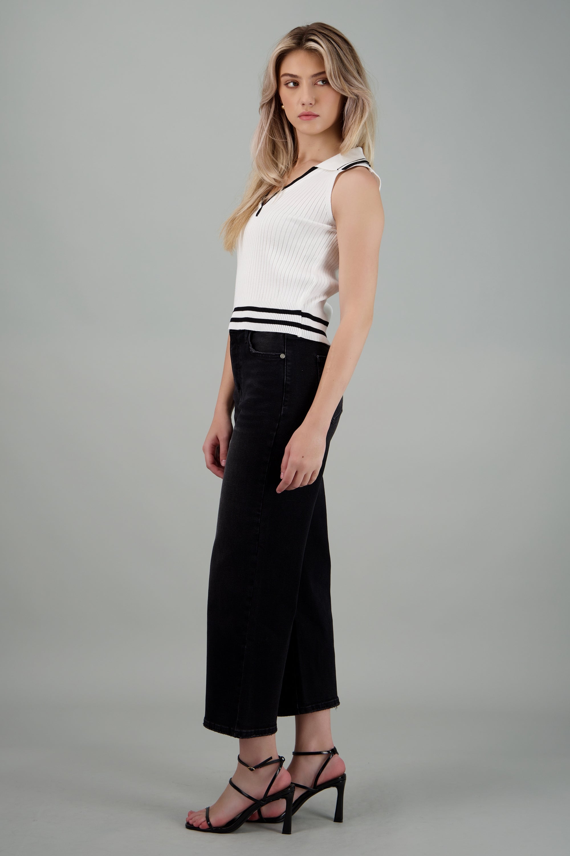 Jeans culotte mid rise NEGRO