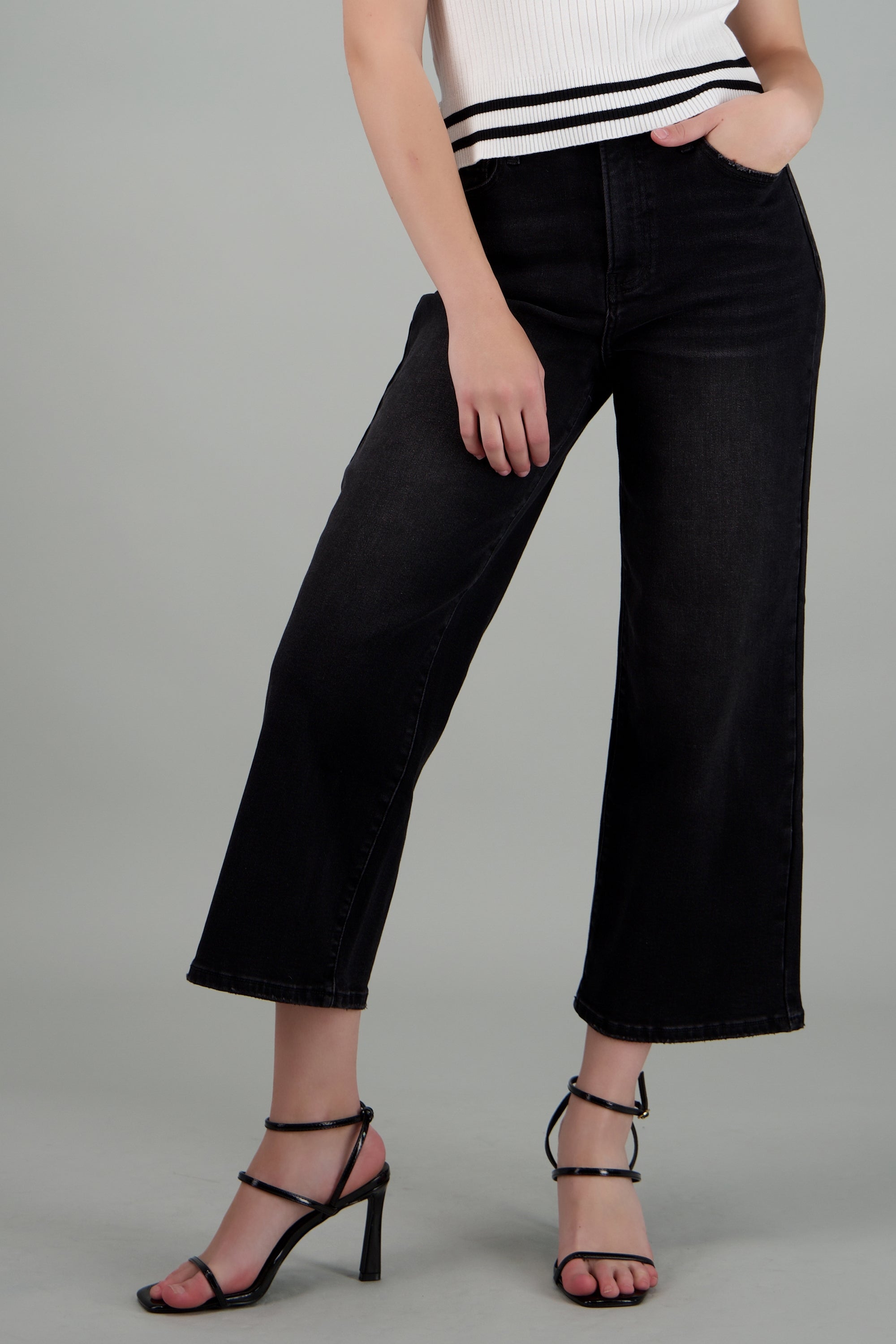 Jeans culotte mid rise NEGRO