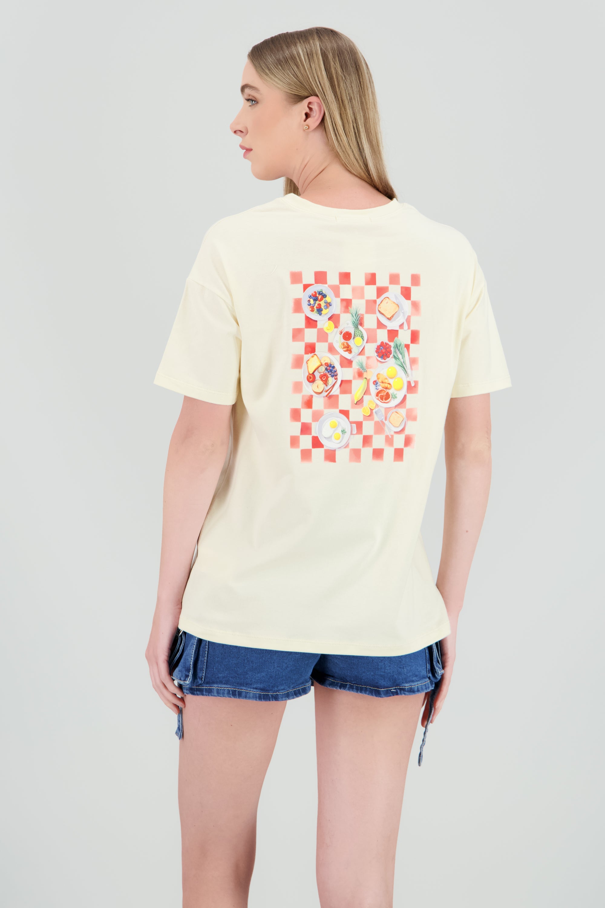 T-shirt oversized estampada de picnic HUESO COMBO