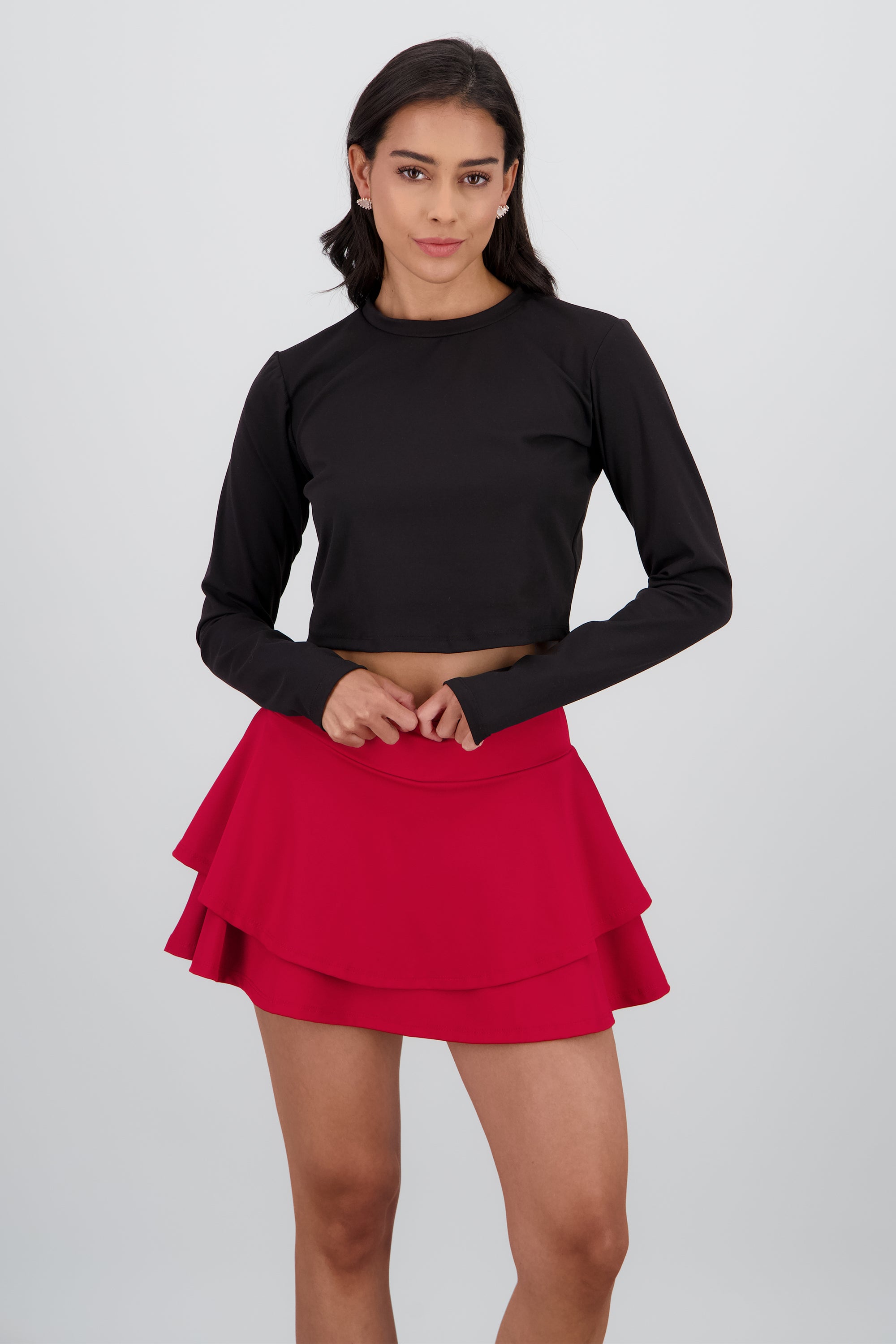 Top manga larga cuello redondo suave NEGRO
